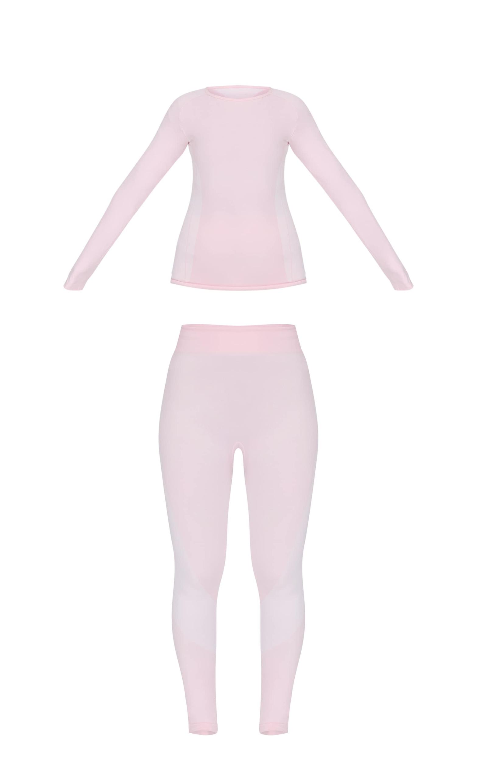 PRETTYLITTLETHING SKI Pink Contrast Detailing Thermal Top And Legging Set Product Image