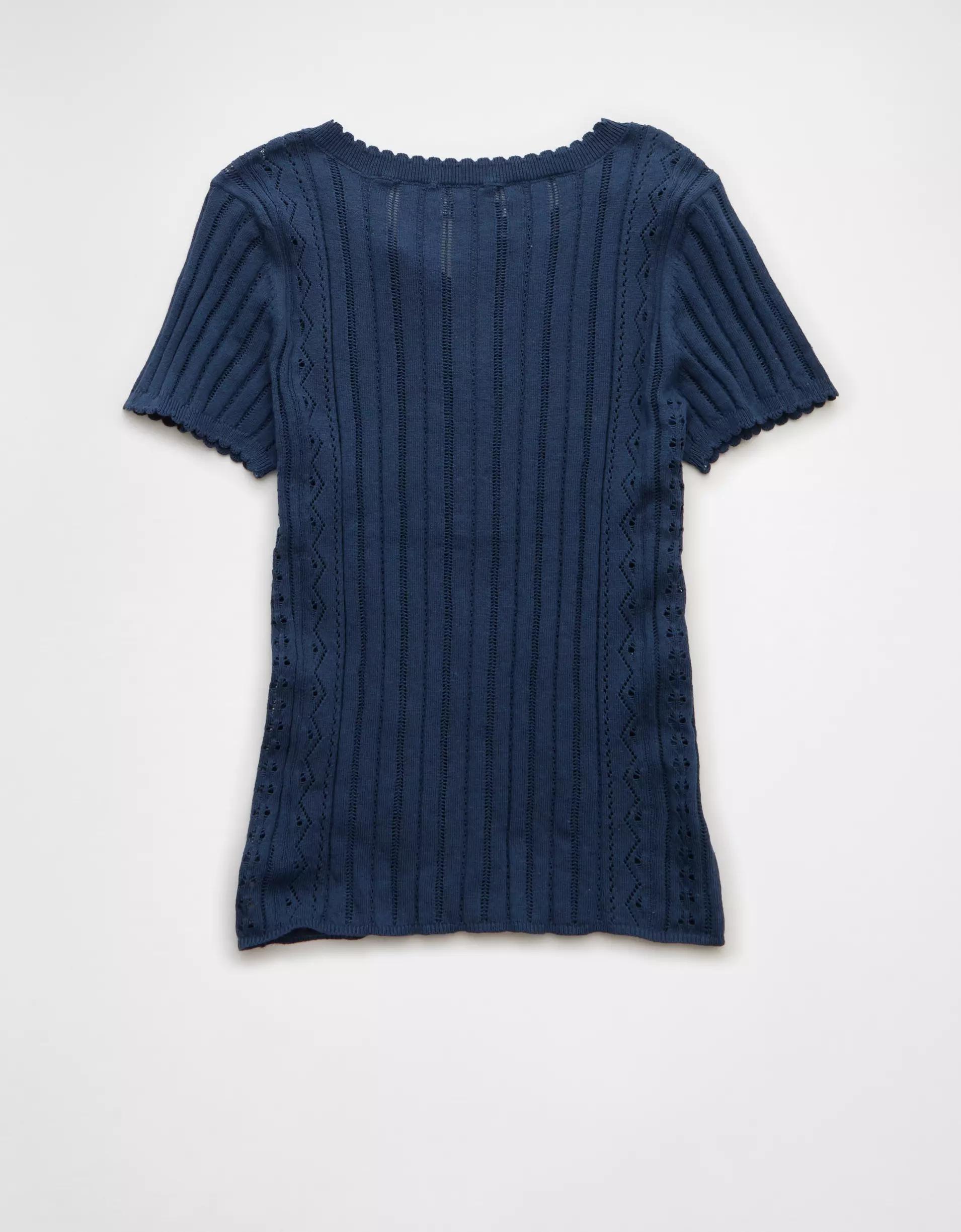 AE Henley Pointelle Sweater T-Shirt Product Image