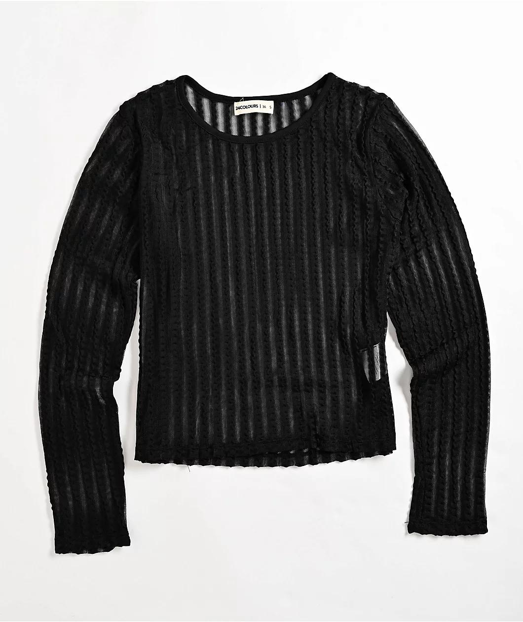 24COLOURS Sheer Striped Black Long Sleeve Top Product Image