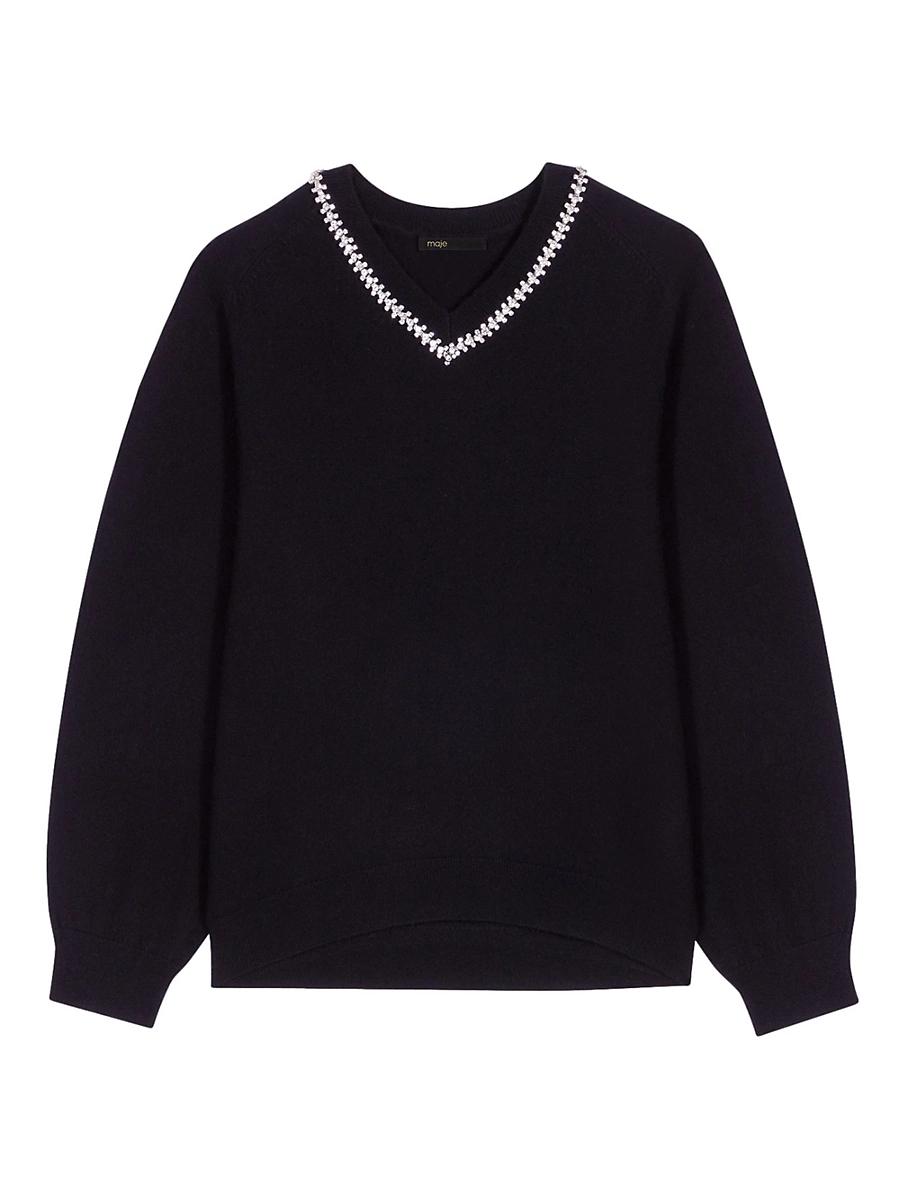 Womens Knit Jumper with Rhinestone Neck Product Image