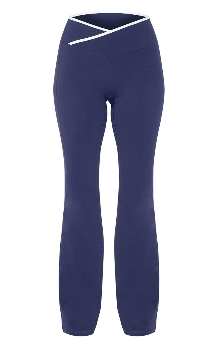 Navy Sculpt Binding Wrap Contrast Waist Yoga Pants Product Image