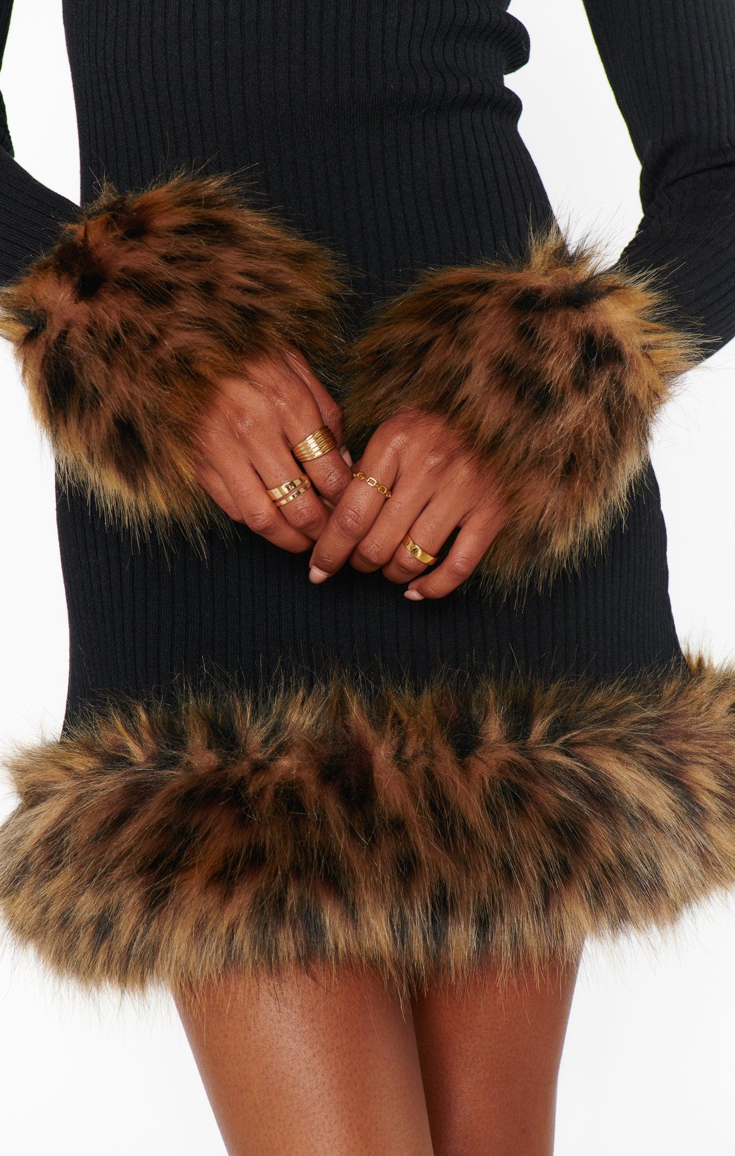 Francine Mini Dress ~ Black Knit with Faux Fur Product Image