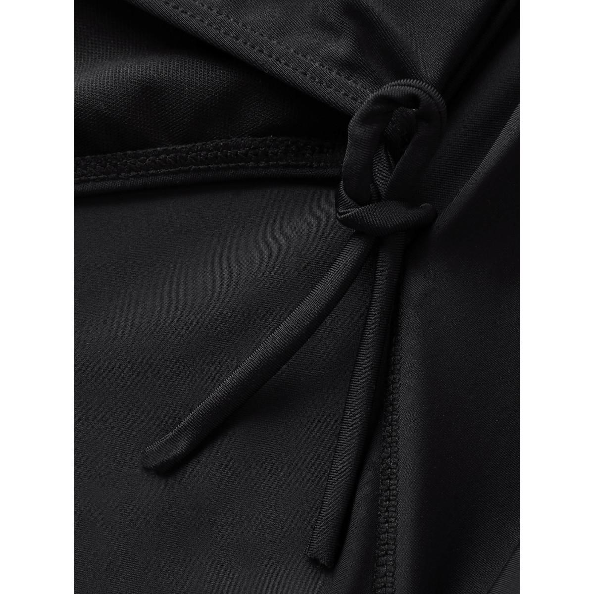 Plus Size Zipper Front Color Contrast Swim Dress Women's Swimwear Black Resort Bodycon V-neck High stretch Curve Swim Dresses BloomChic 10/M Product Image