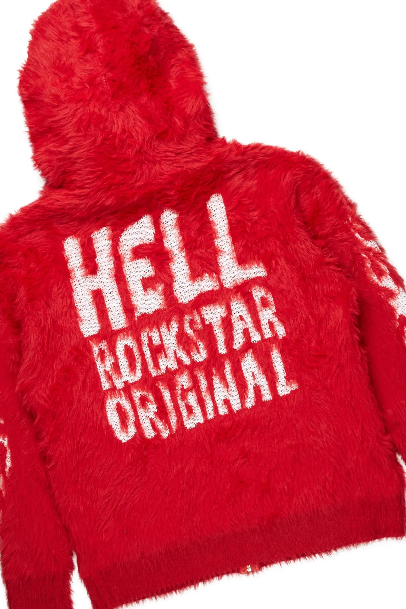 Toshio Red Stacked Flare Knitted Mohair Track Set Male Product Image