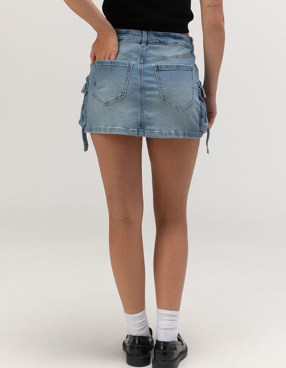 RSQ Womens Mid Rise Cargo Tab Denim Mini Skirt - MEDIUM WASH Product Image
