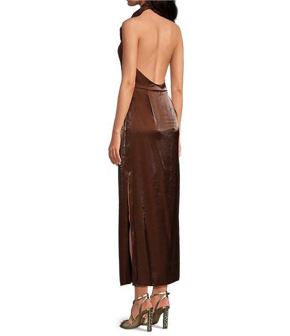 Gianni Bini Dorinda Bonded Lame Mock Neck Sleeveless Sheath Maxi Dress Product Image