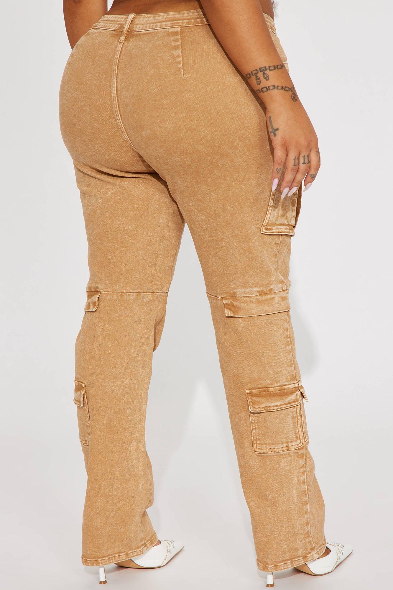 Main Squeeze Mid Rise Straight Leg Cargo Jeans - Khaki Product Image