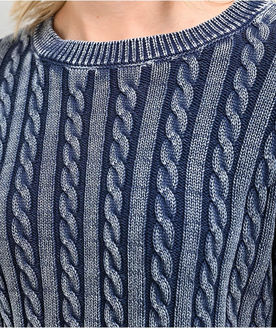 Cali 1850 Washed Navy Long Sleeve Crop Sweater Product Image