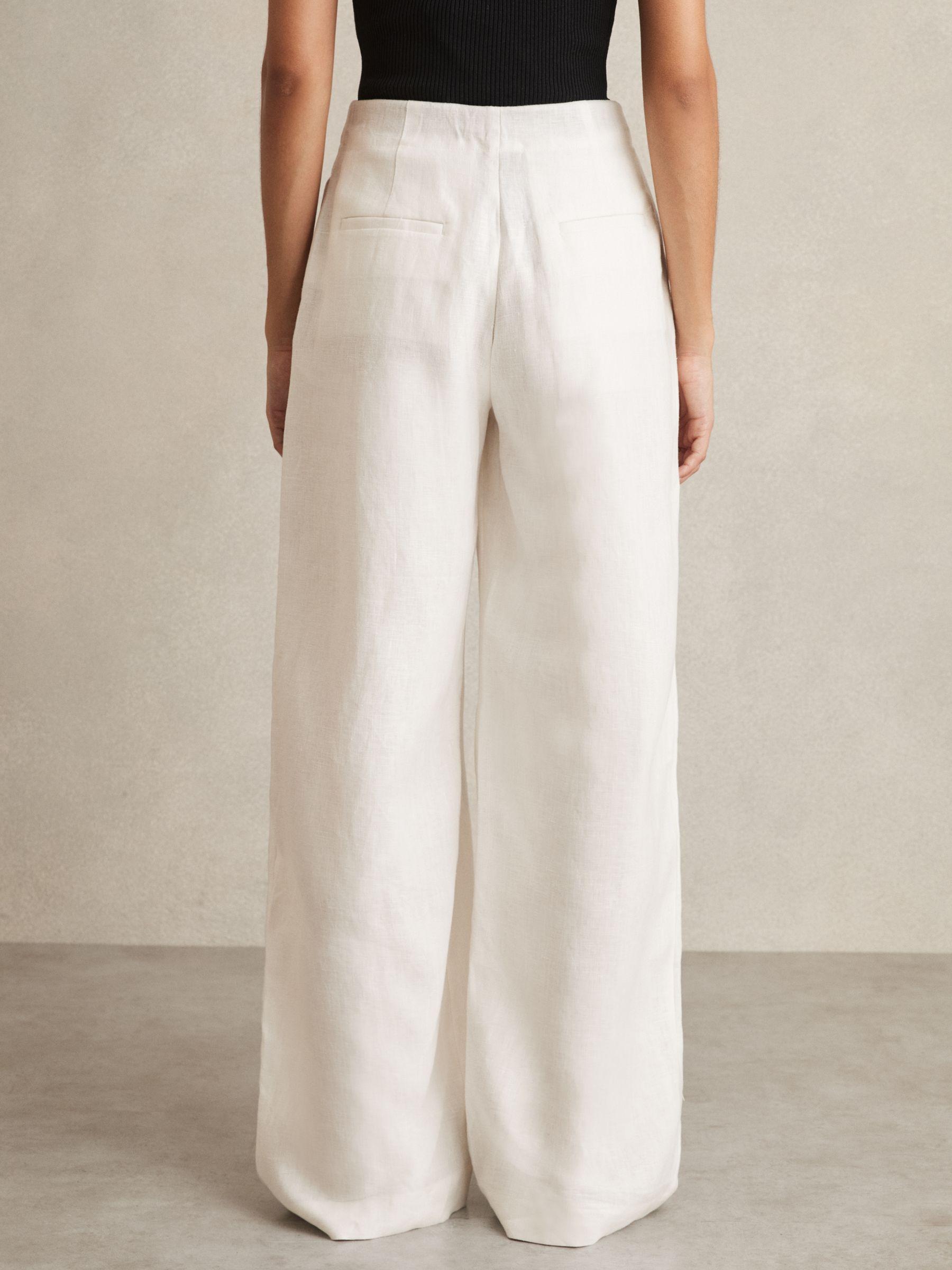 Petite Linen Belted Wide-Leg Trousers in White Product Image