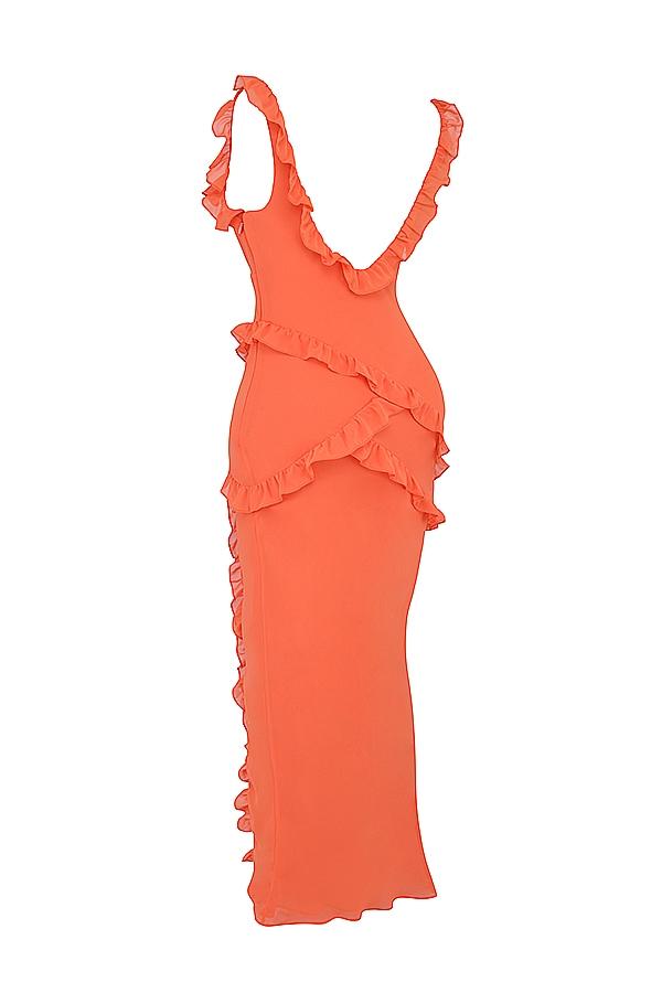 Pixie  flame orange ruffle maxi dress Product Image