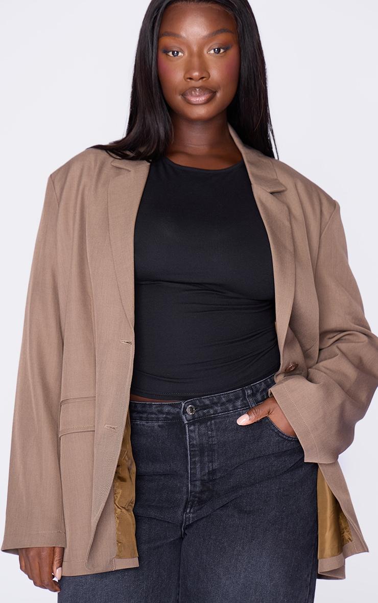 Plus Taupe Seam Detail Structured Oversized Blazer Product Image
