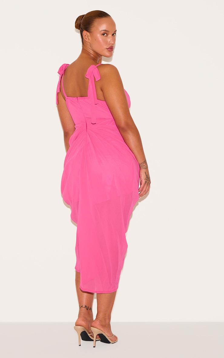 Plus Hot Pink Underwire Detail Draped Midi Dress Product Image