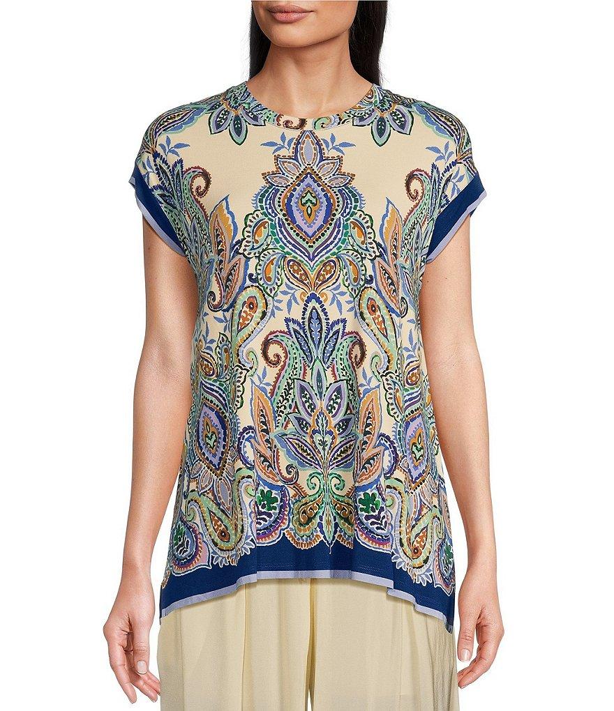 JOHNNY WAS The Janie Favorite Paisley Crew Neck Cap Sleeve Draped Tee Product Image