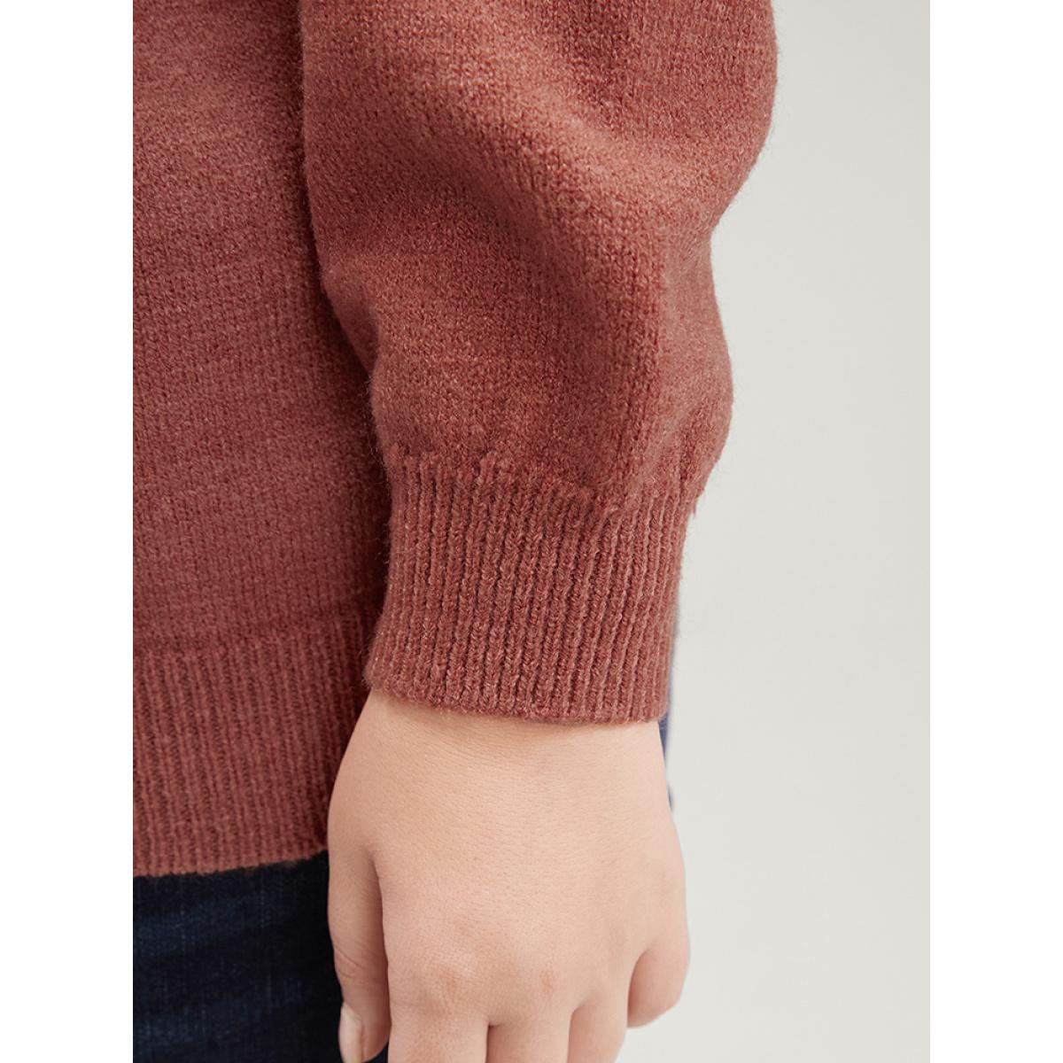 Plus Size Solid Super Soft Plush Knit Button Detail Asymmetrical Knit Top Rust Women Casual Loose Long Sleeve Dailywear Pullovers BloomChic 28/5X Product Image