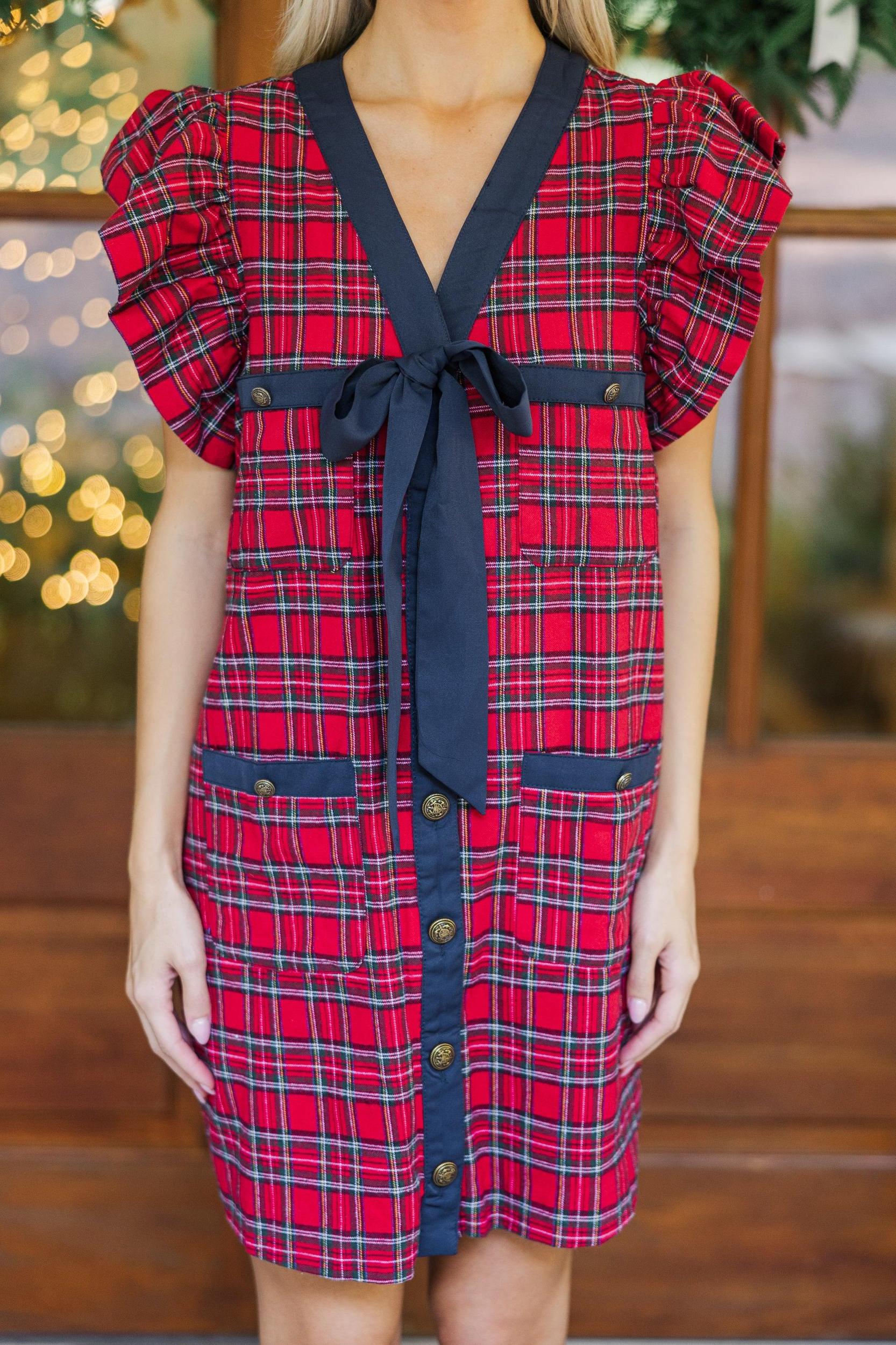 Easy To Find Red Plaid Dress Female Product Image
