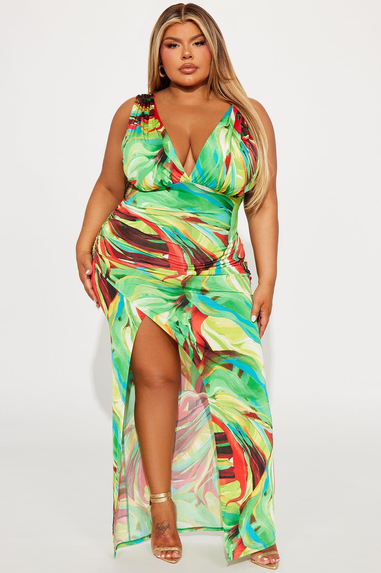 Tropical Vacation Maxi Dress - Green/combo Product Image