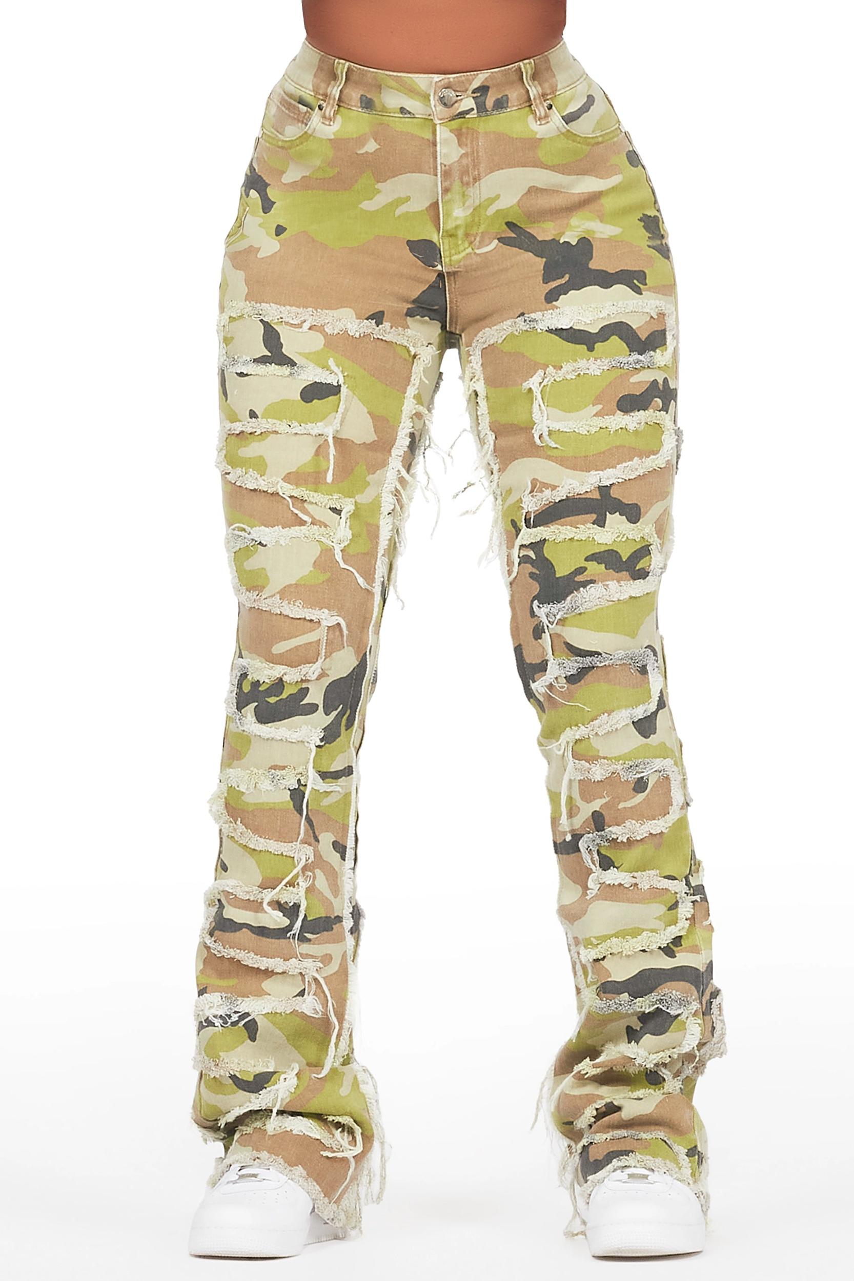 Zariyah Green Camo Stacked Flare Jean Female Product Image