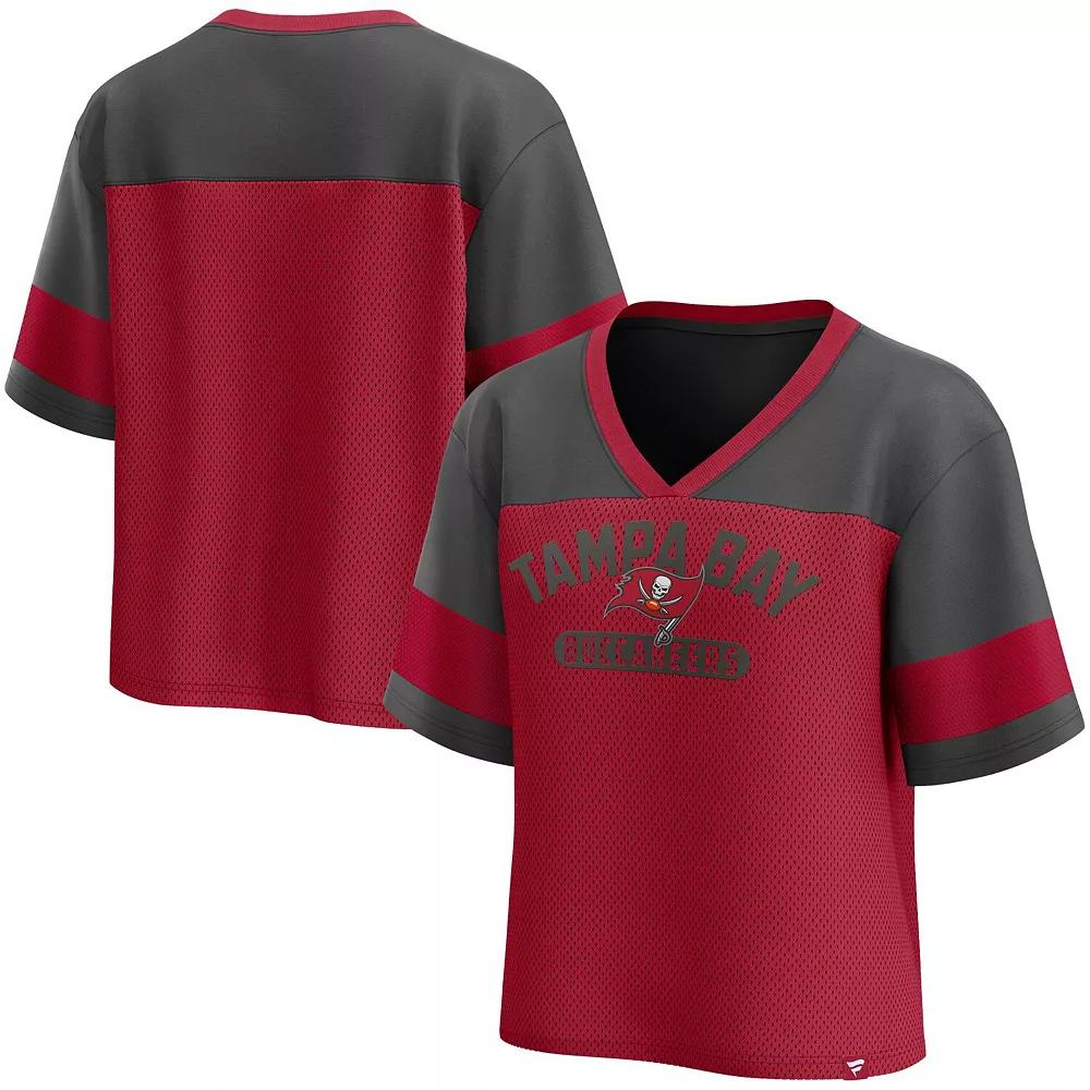 Women's Fanatics  Red/Pewter Tampa Bay Buccaneers Homeschool Jersey Poly V-NeckFashion Top, Size: Small Product Image