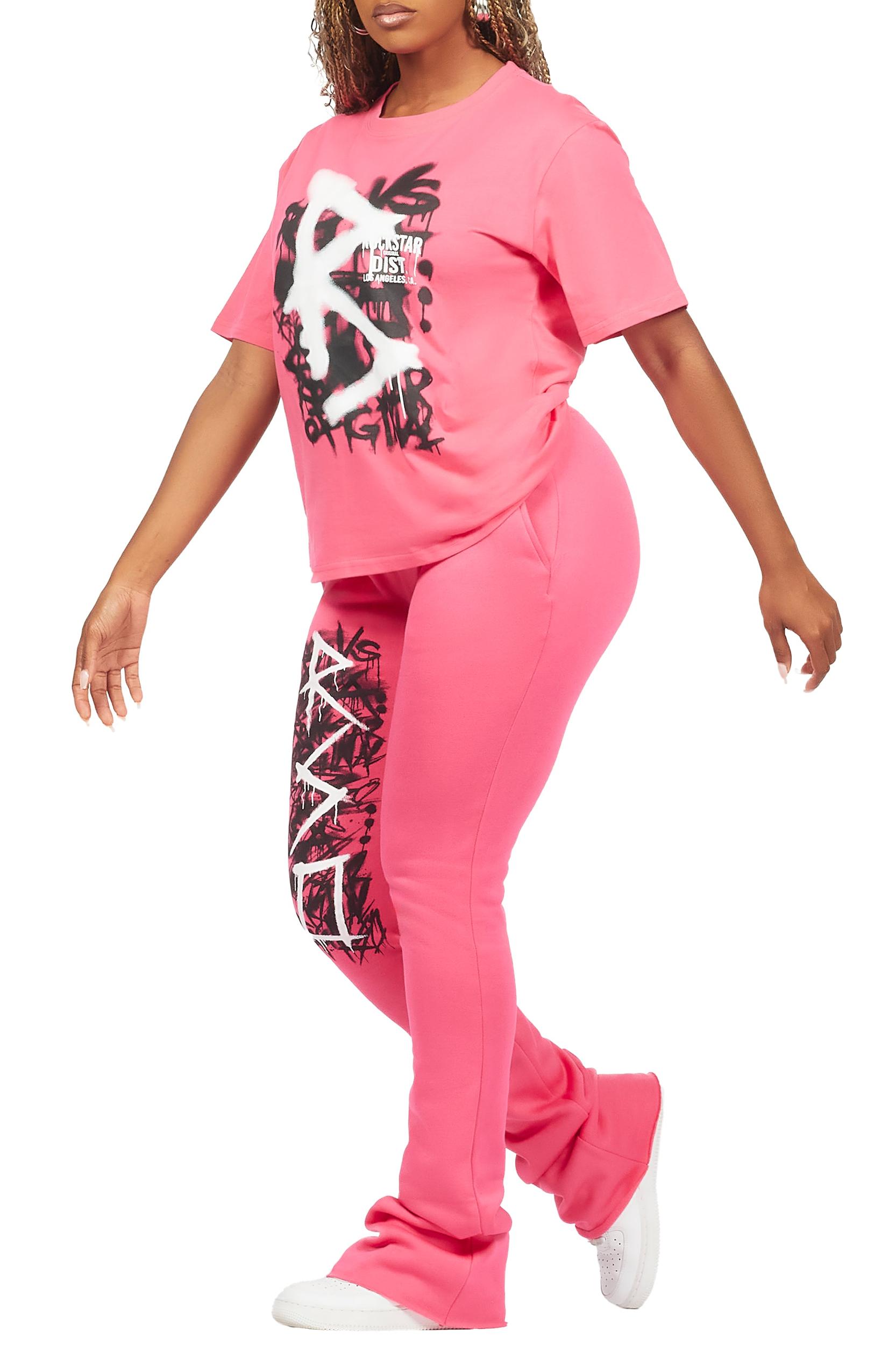 Nahomy Hot Pink T-Shirt Trackset Female Product Image