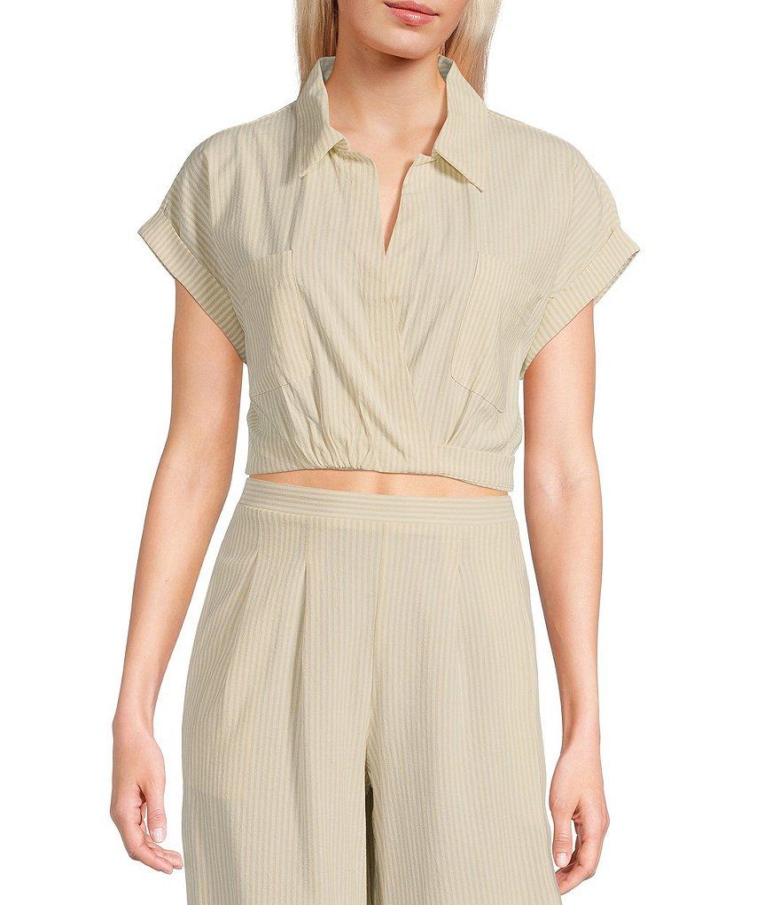 Blu Pepper Striped Collared Short Sleeve Coordinating Top Product Image