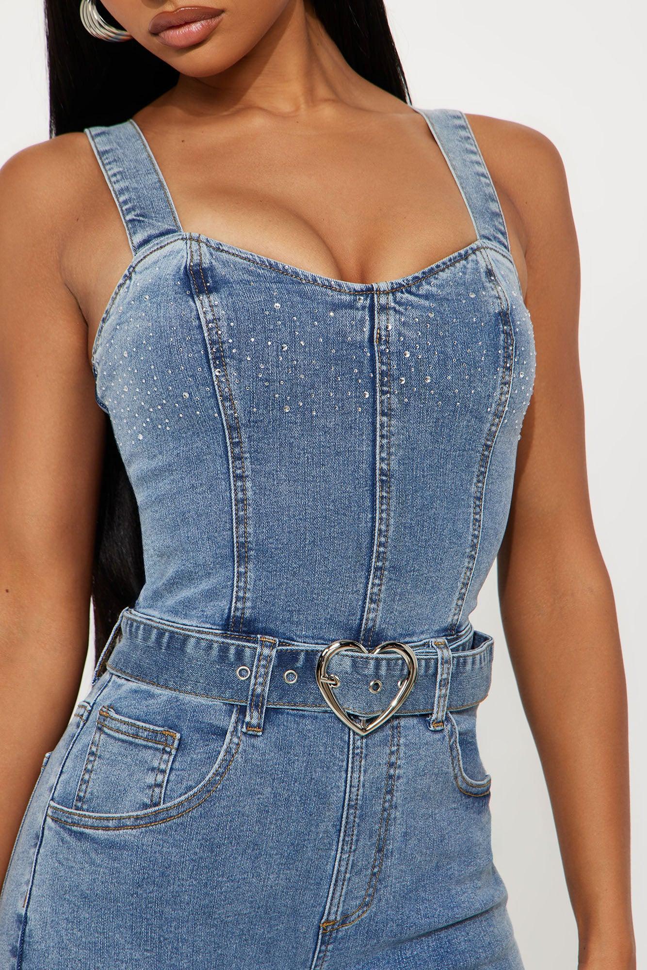 Star Dazzle Embellished Denim Jumpsuit - Denim Female Product Image