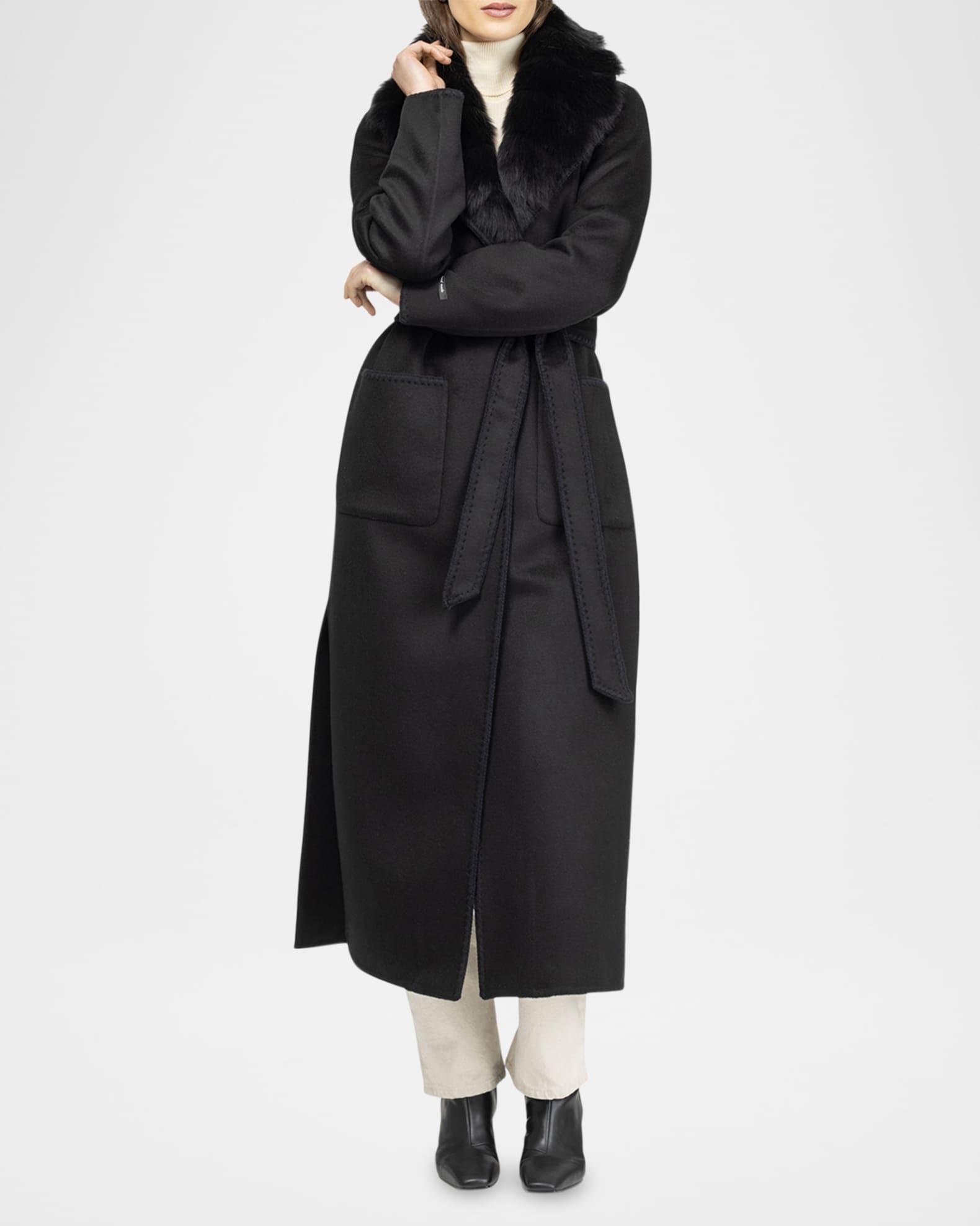 Belted Cashmere-Wool Coat with Detachable Merinillo Lamb Shearling Collar Product Image