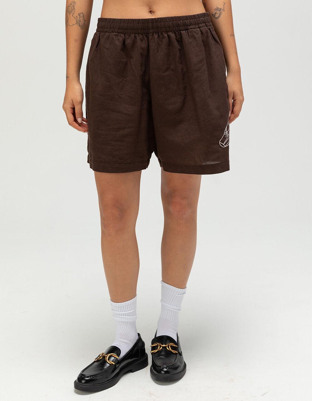 OBEY Slippers Womens Linen Shorts - BROWN Product Image