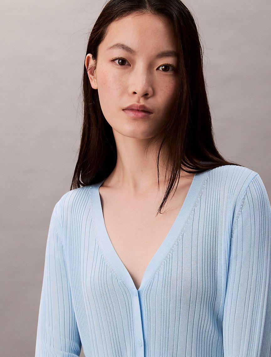 Smooth Cotton Variegated Rib Sweater Cardigan Product Image