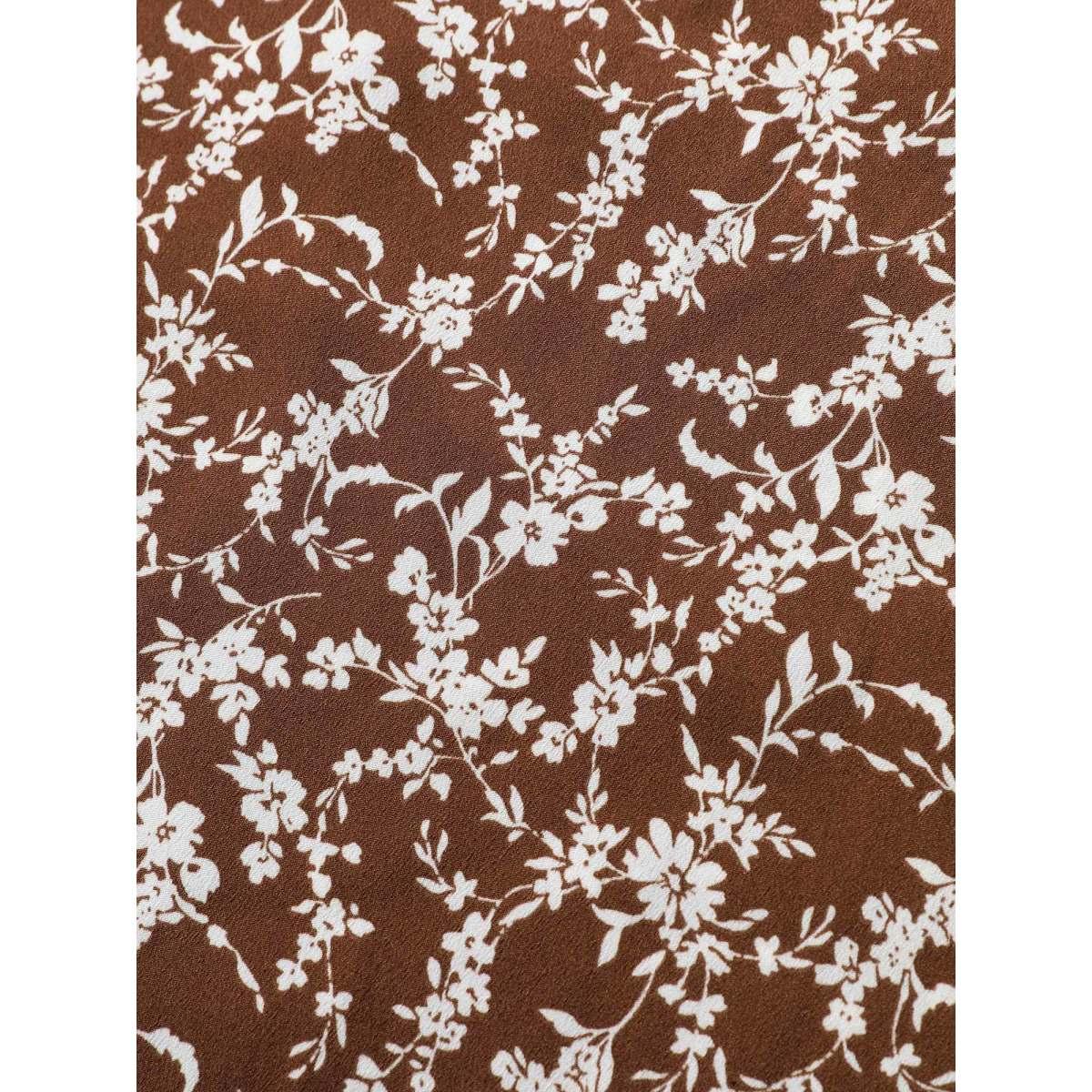 Plus Size Ditsy Floral Shirred Ruffle Hem Dress Browncoffeecolor Women Elegant Shirred V-neck Short sleeve Curvy BloomChic 26/4X Product Image