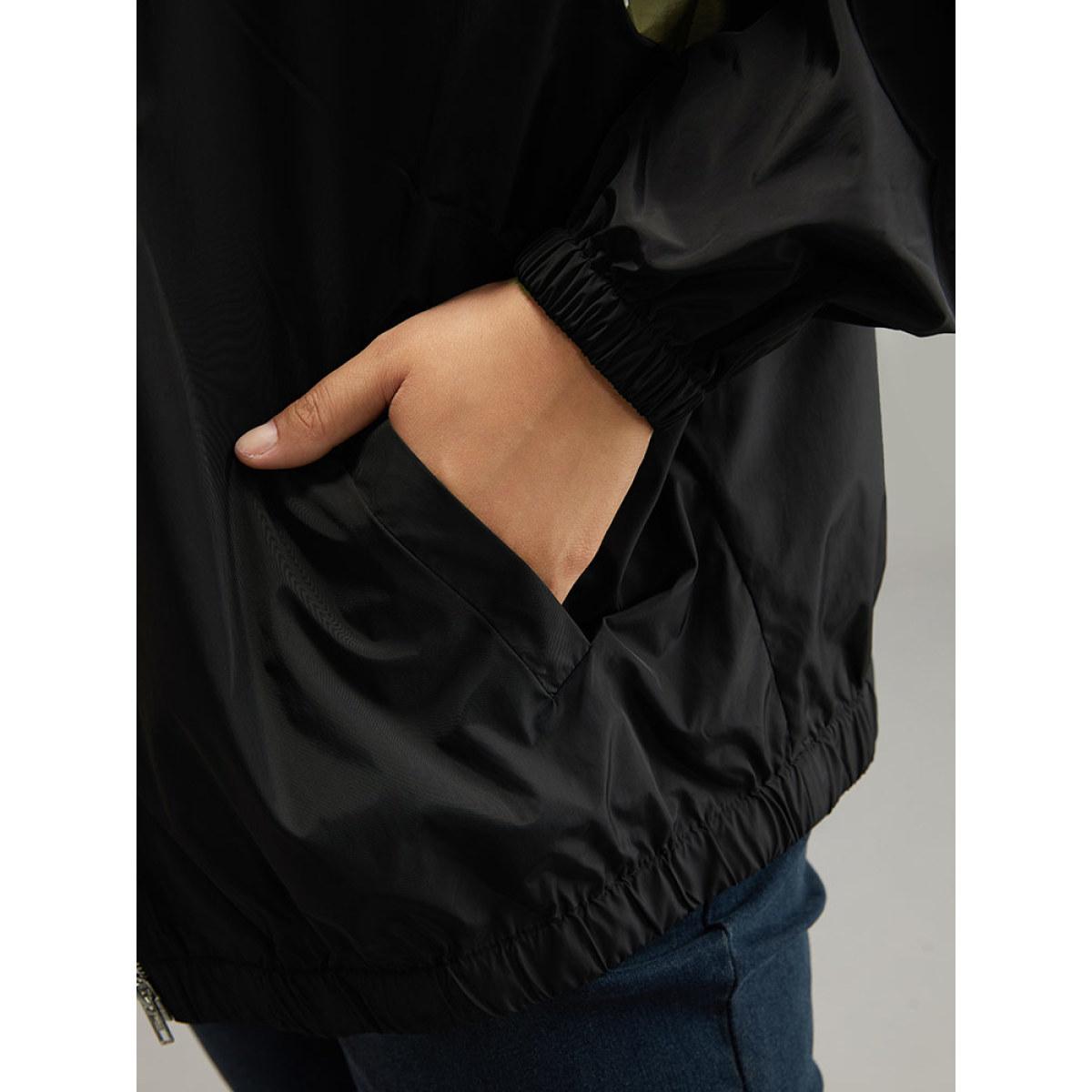 Plus Size Colorblock Patchwork Pocket Zipper Windbreaker Women Multicolor Contrast Pocket Everyday Jackets BloomChic 22-24/3X Product Image