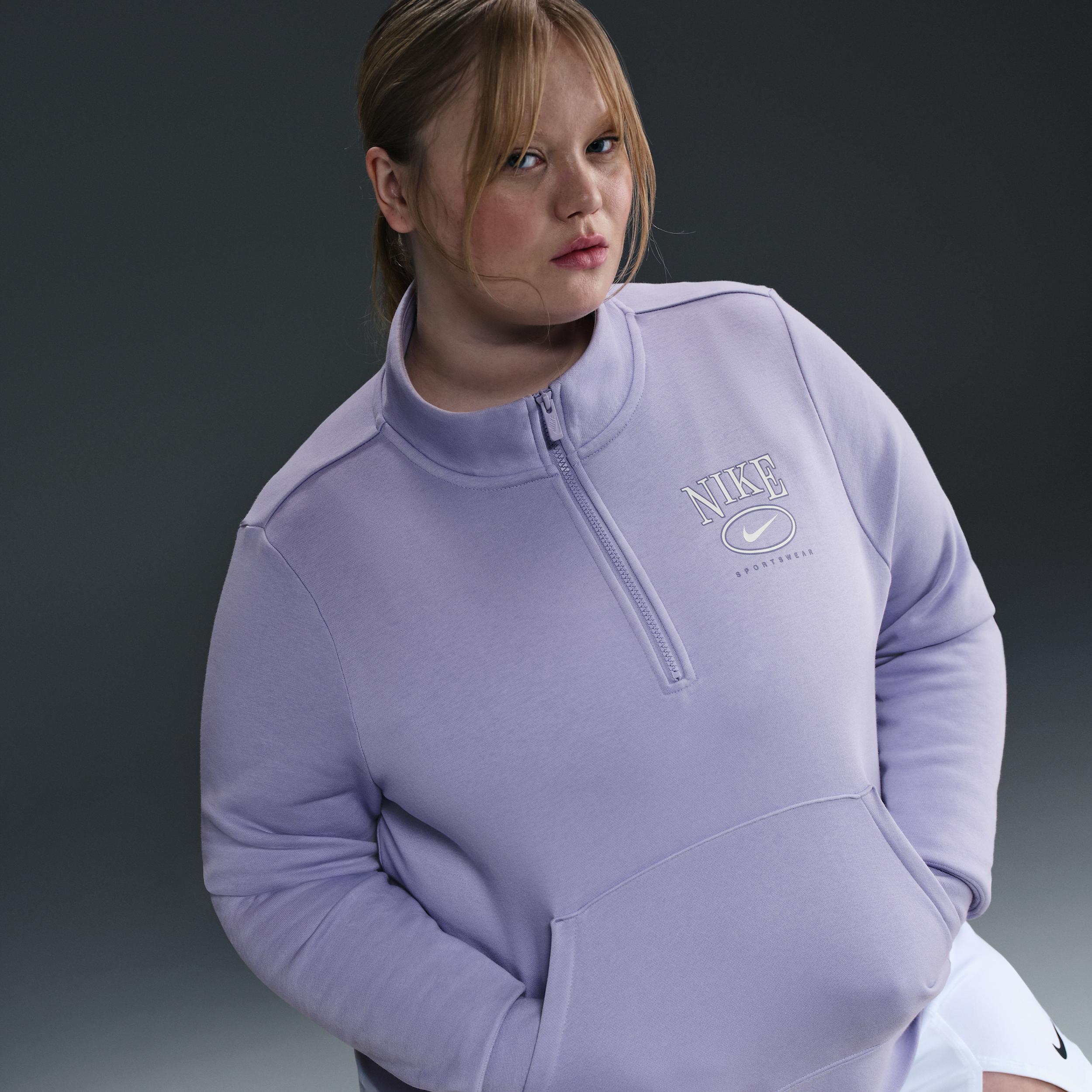 Women's Nike Sportswear Club Fleece Mock-Neck 1/2-Zip Graphic Top (Plus Size) Product Image
