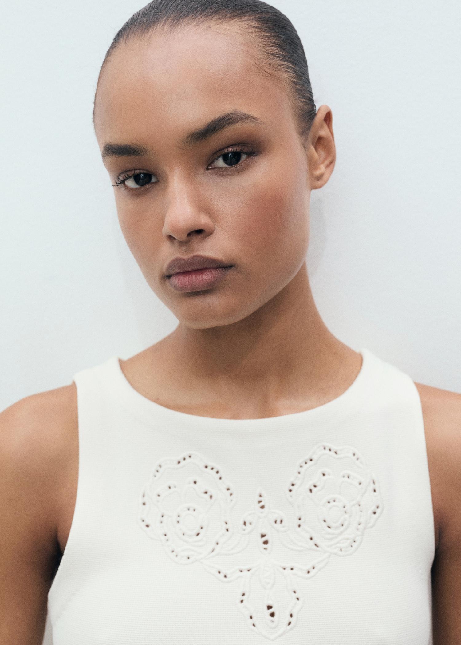 Embroidered top with openwork details - Women | MANGO USA Product Image