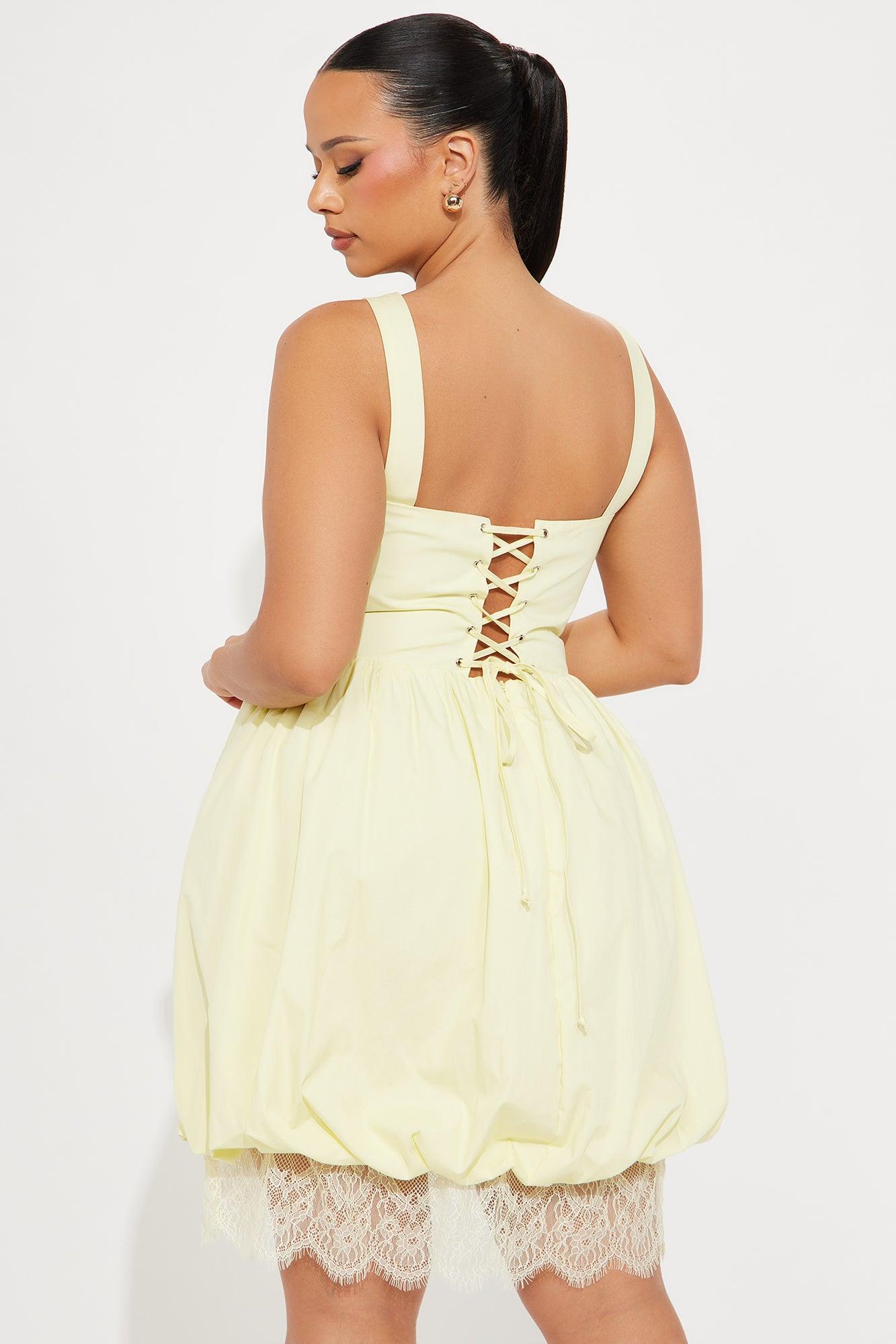 Caroline Corset Bubble Mini Dress - Yellow Product Image