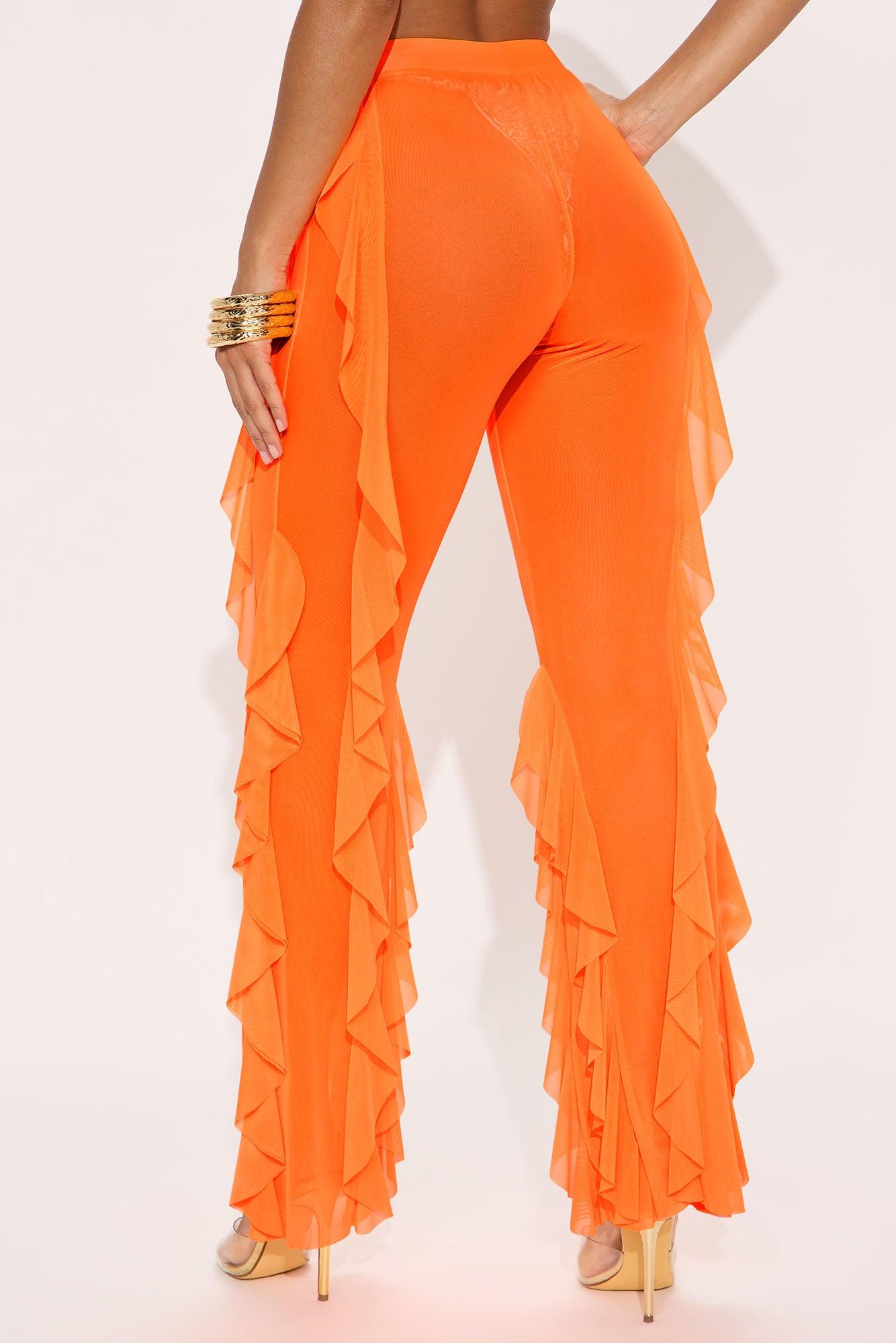 Celeste Ruffles Mesh Cover Up Pants - Orange Product Image