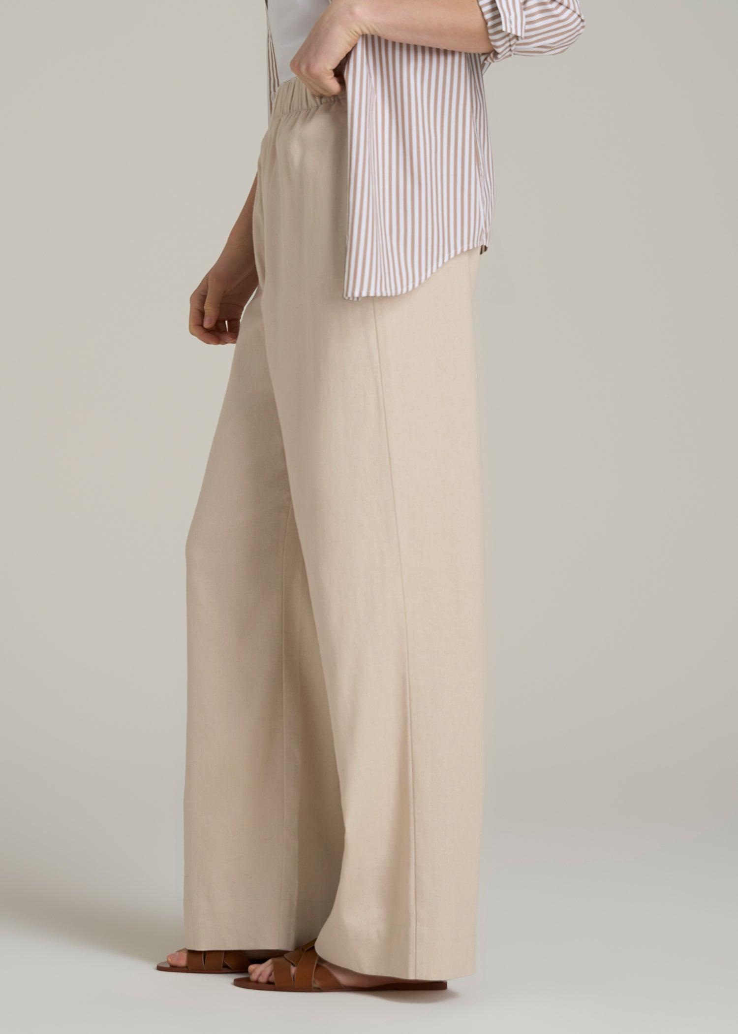 Pull On Wide Leg Linen Pants for Tall Women in Light Stone Female Product Image