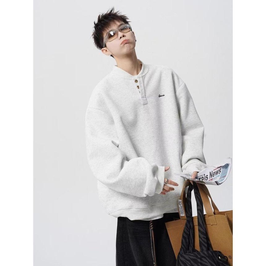 Henley Letter Embroidered Sweatshirt Product Image