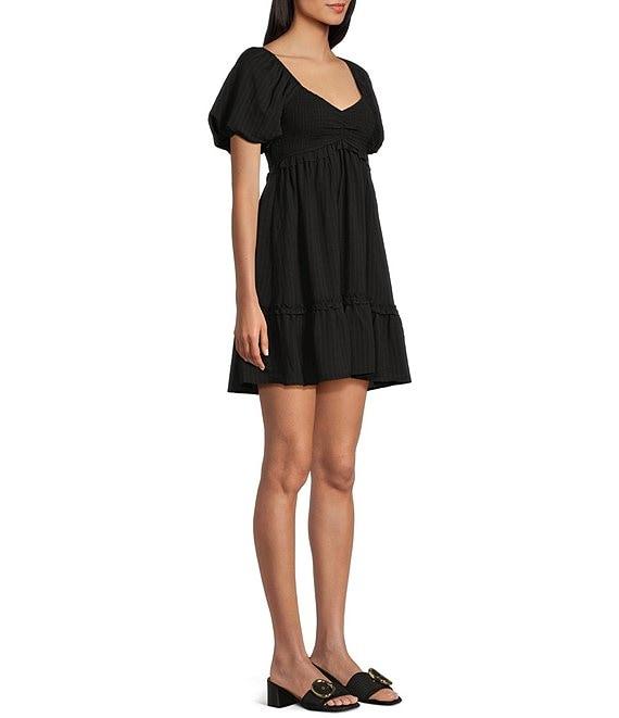 Allison & Kelly Smocked V-Neck Short Sleeve Babydoll Dress Product Image