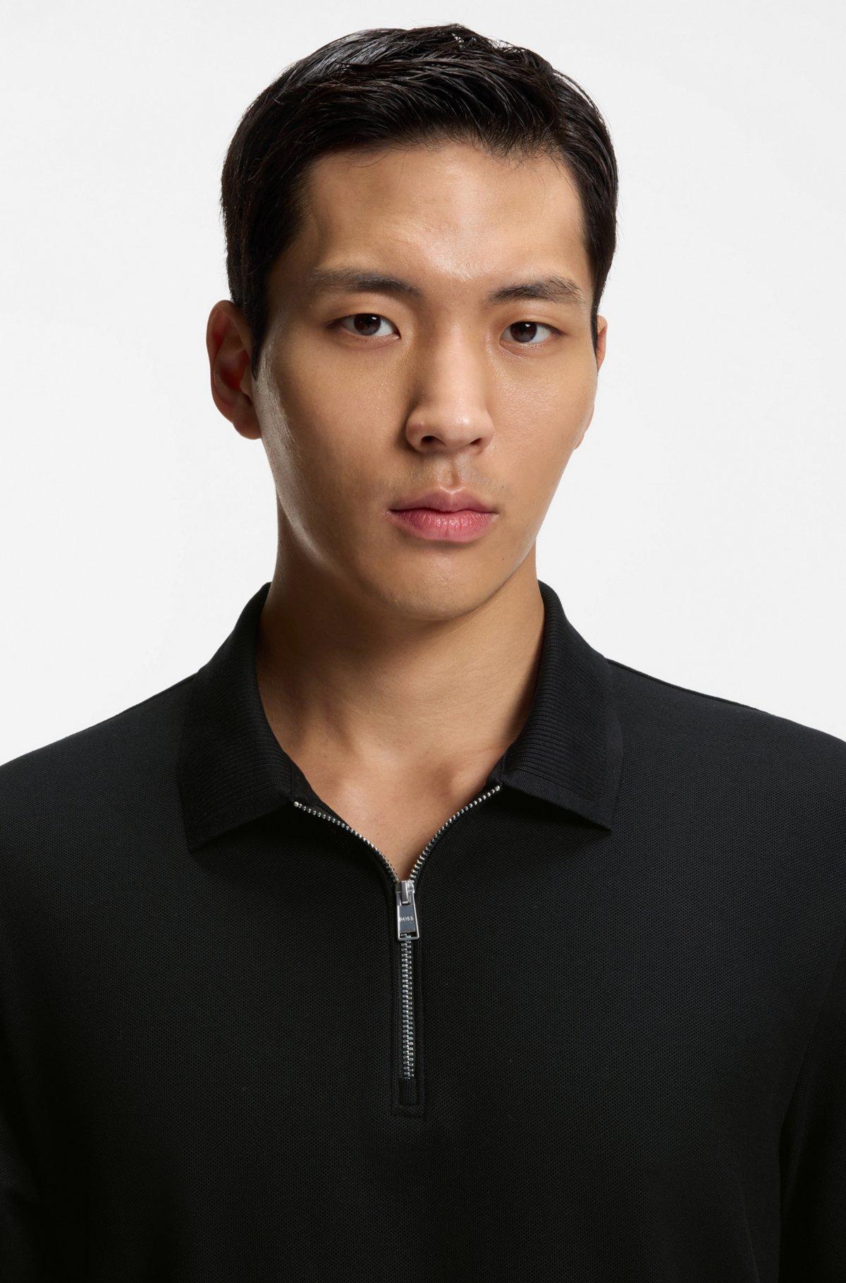 Cotton-piqué polo shirt with zip neck Product Image