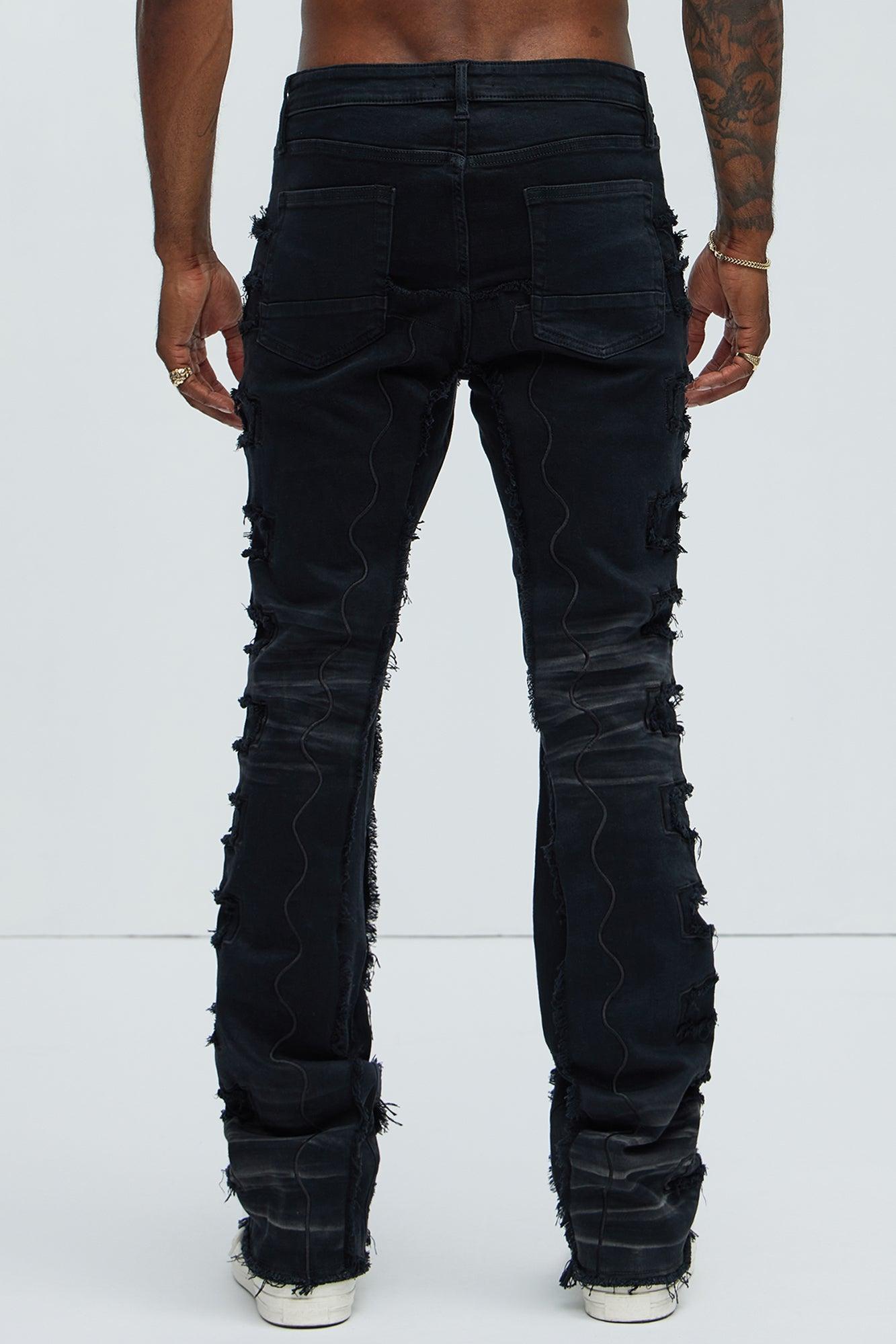 Back Up Fray Stacked Skinny Flare Jeans - Black Product Image