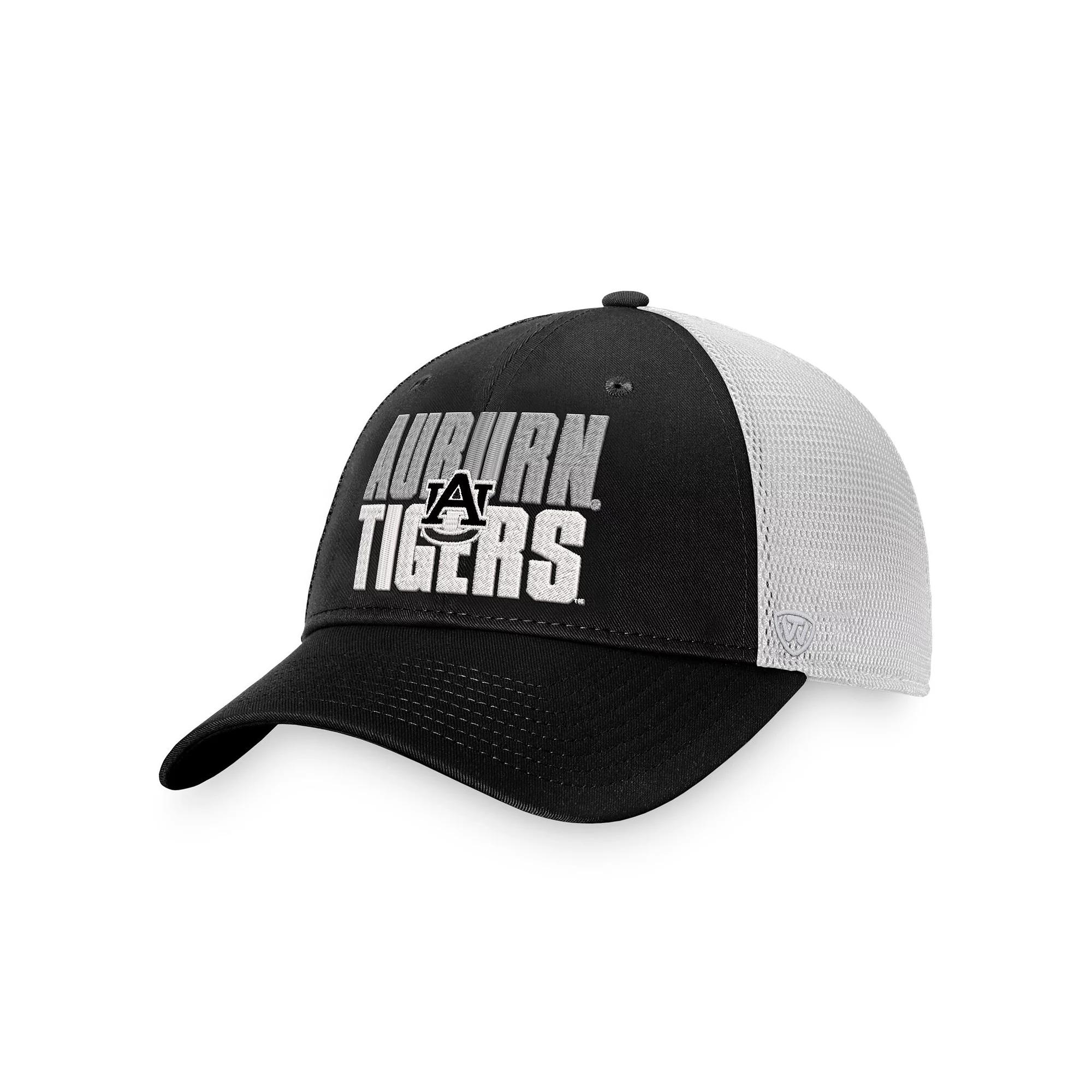 Men's Top of the World Black/White Auburn Tigers Stockpile Trucker Snapback Hat Product Image