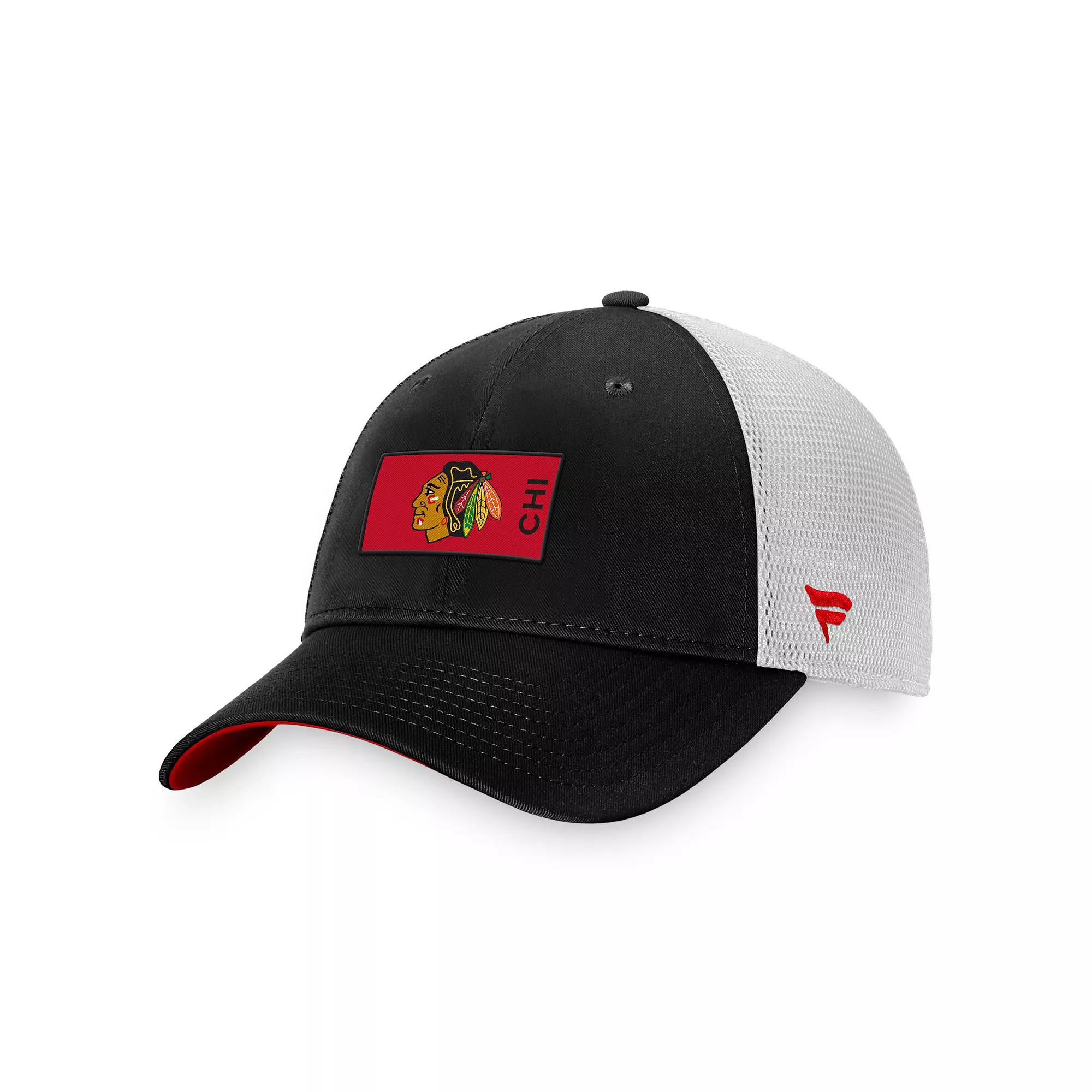 Men's Fanatics Branded Black/White Chicago Blackhawks Authentic Pro Rink Trucker Snapback Hat Product Image