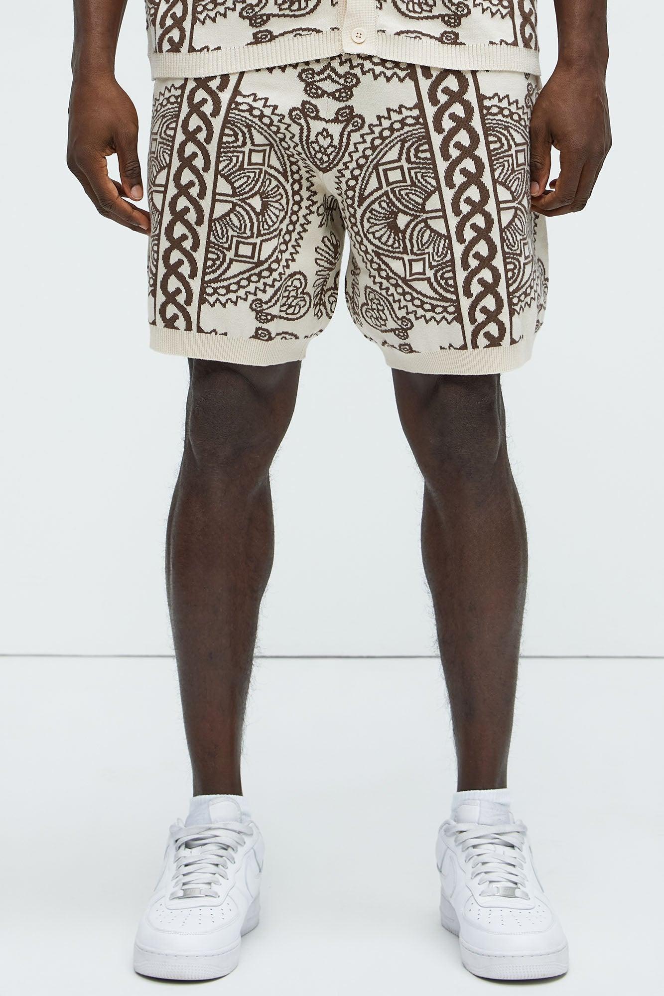 Ornate Jacquard Knitted Shorts - Brown/combo Product Image