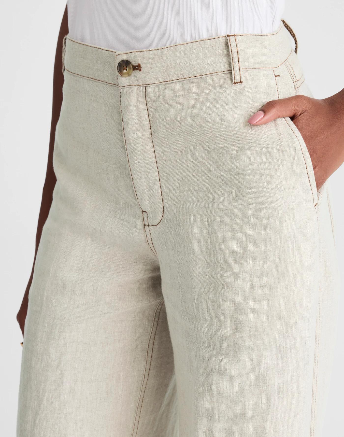 The Petite Zoe Relaxed Wide Pant in 100% Linen Product Image