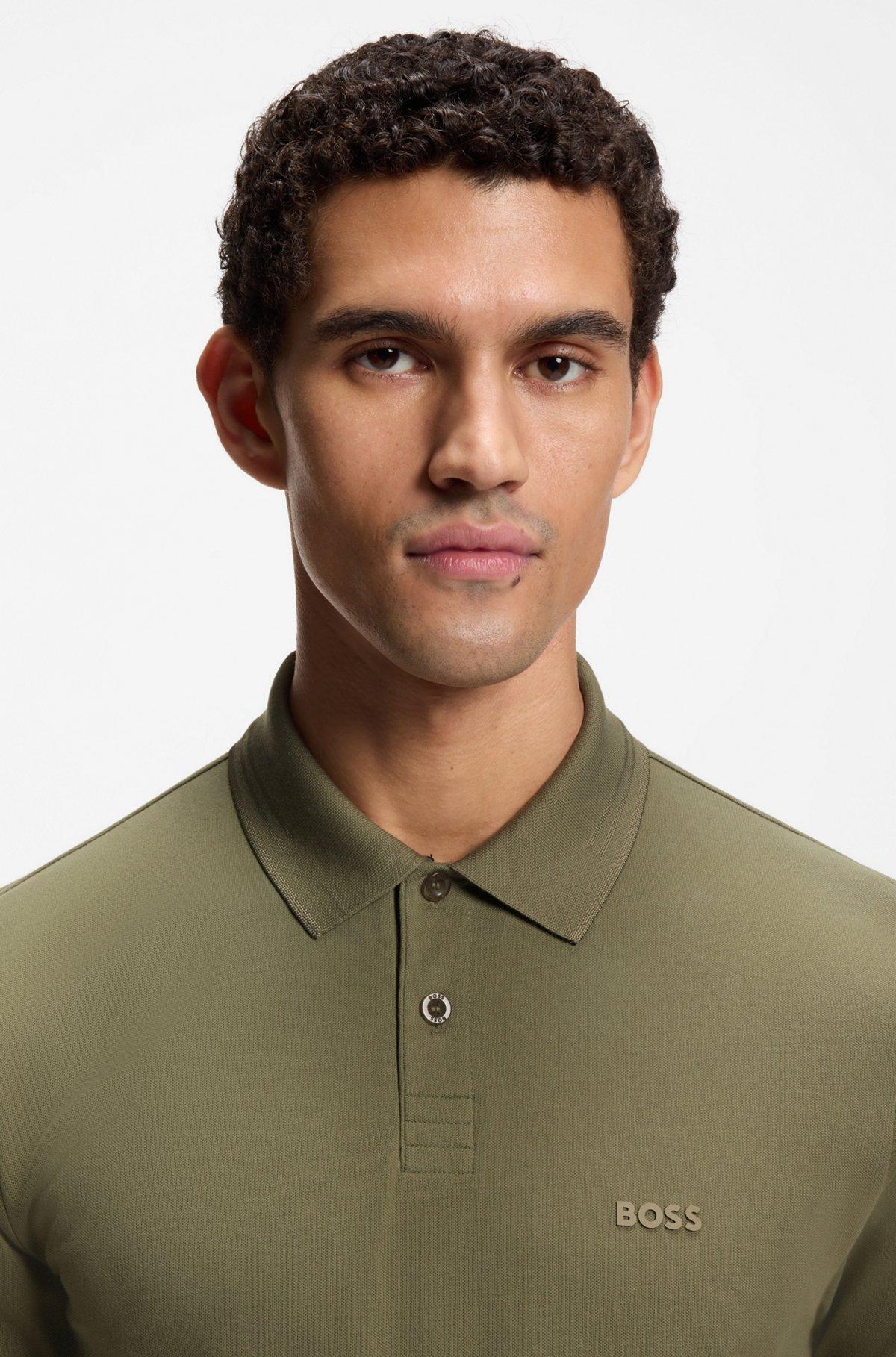 Stretch-cotton slim-fit polo shirt with branding and stripes Product Image
