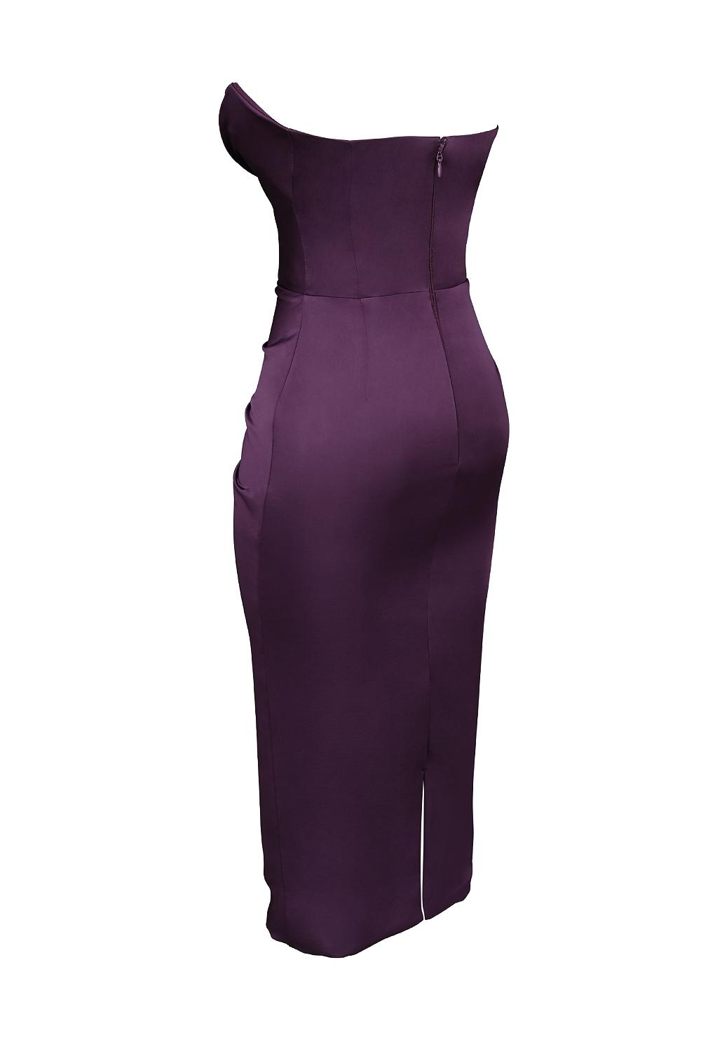 Santana  grape satin strapless midi dress Product Image
