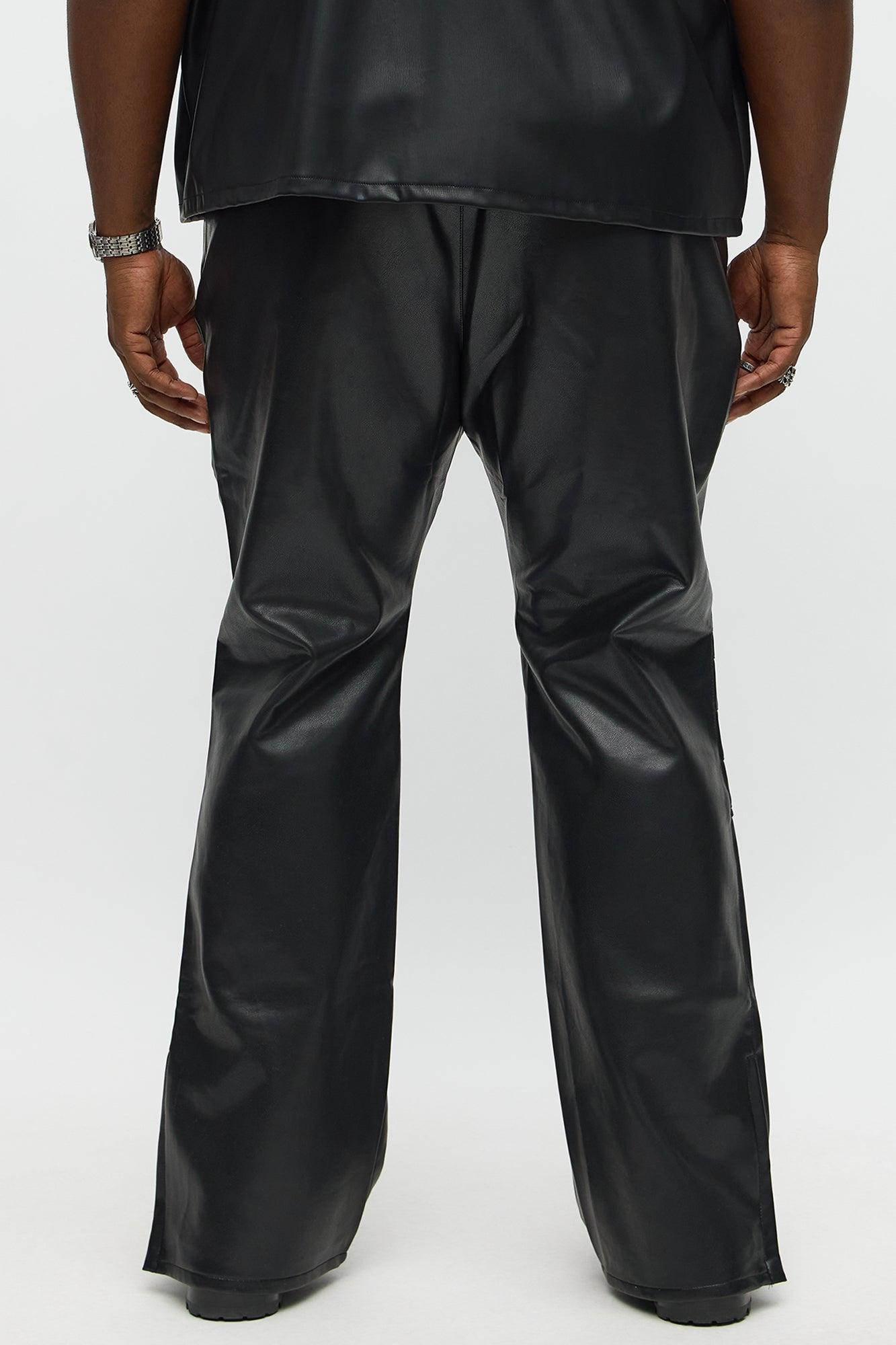 Slim Flare Zipper Pocket Faux Leather Pants - Black Male Product Image