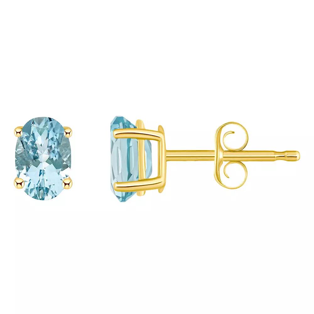Celebration Gems 14k Gold Oval Gemstone Stud Earrings, Women's, Aquamarine Product Image