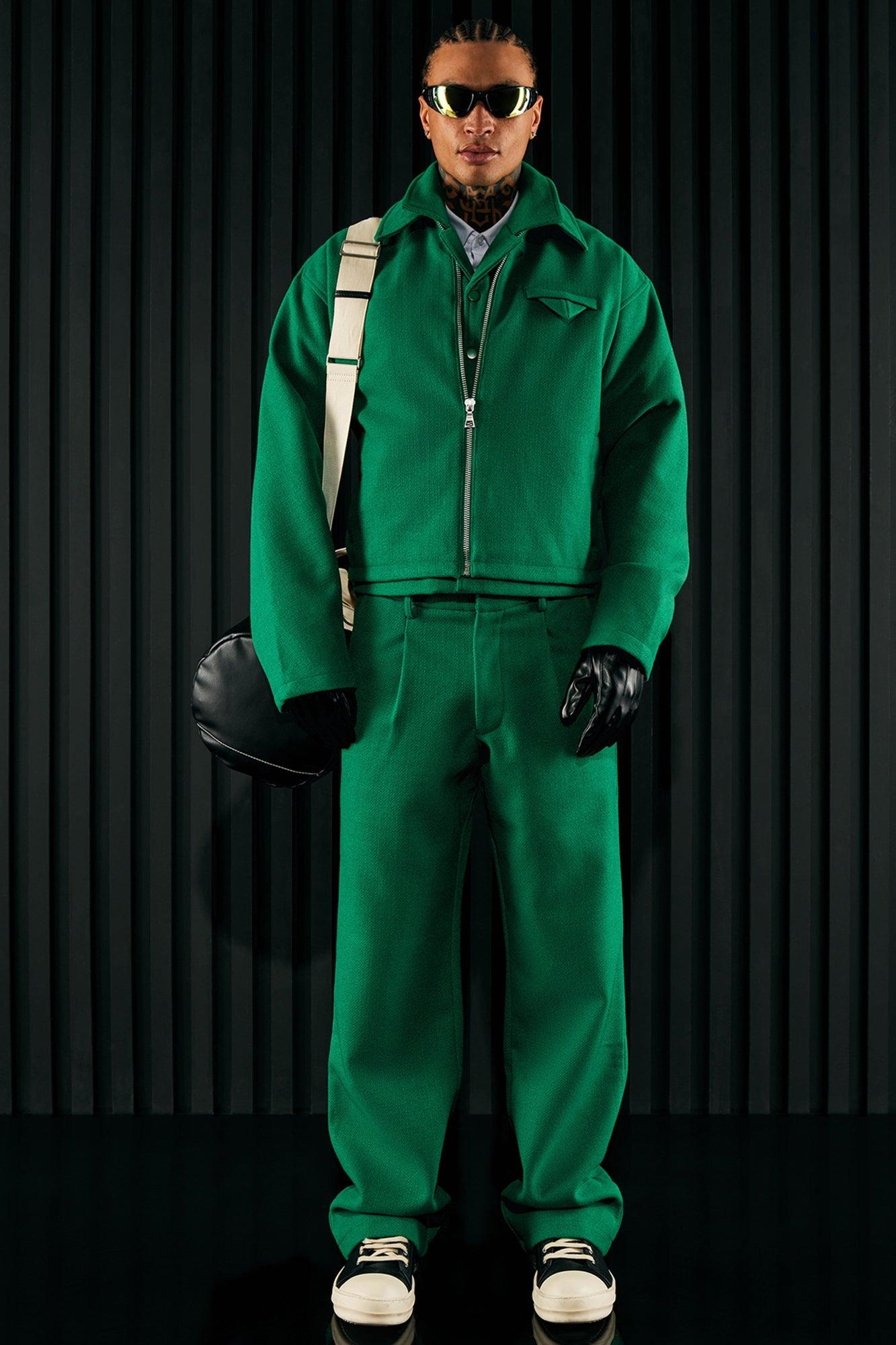 Wilder Textured Weave Cropped Jacket - Green Product Image