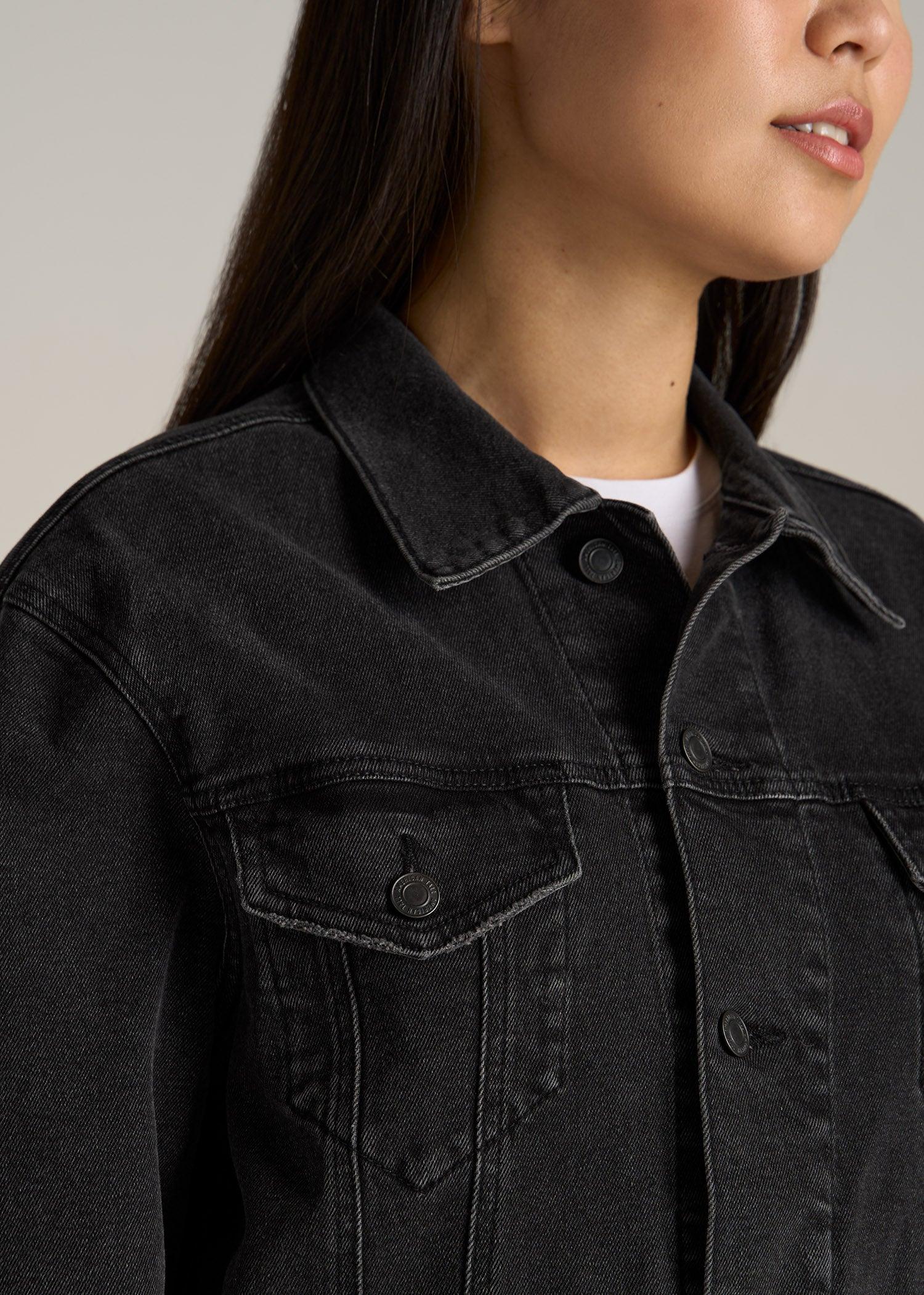 Women's Relaxed Denim Jacket for Tall Women in Black Stone Wash Female Product Image