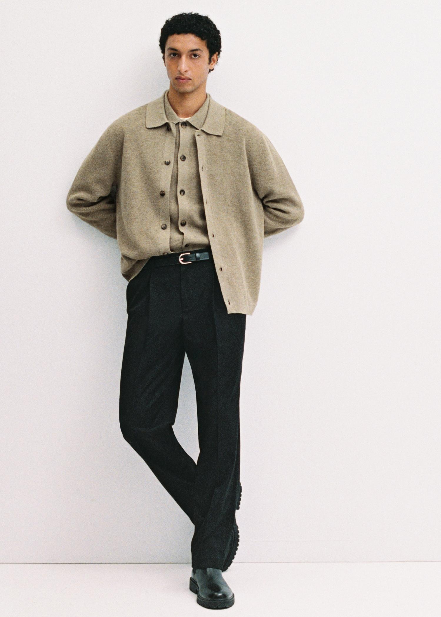 Wool blend polo cardigan - Men | MANGO USA Product Image